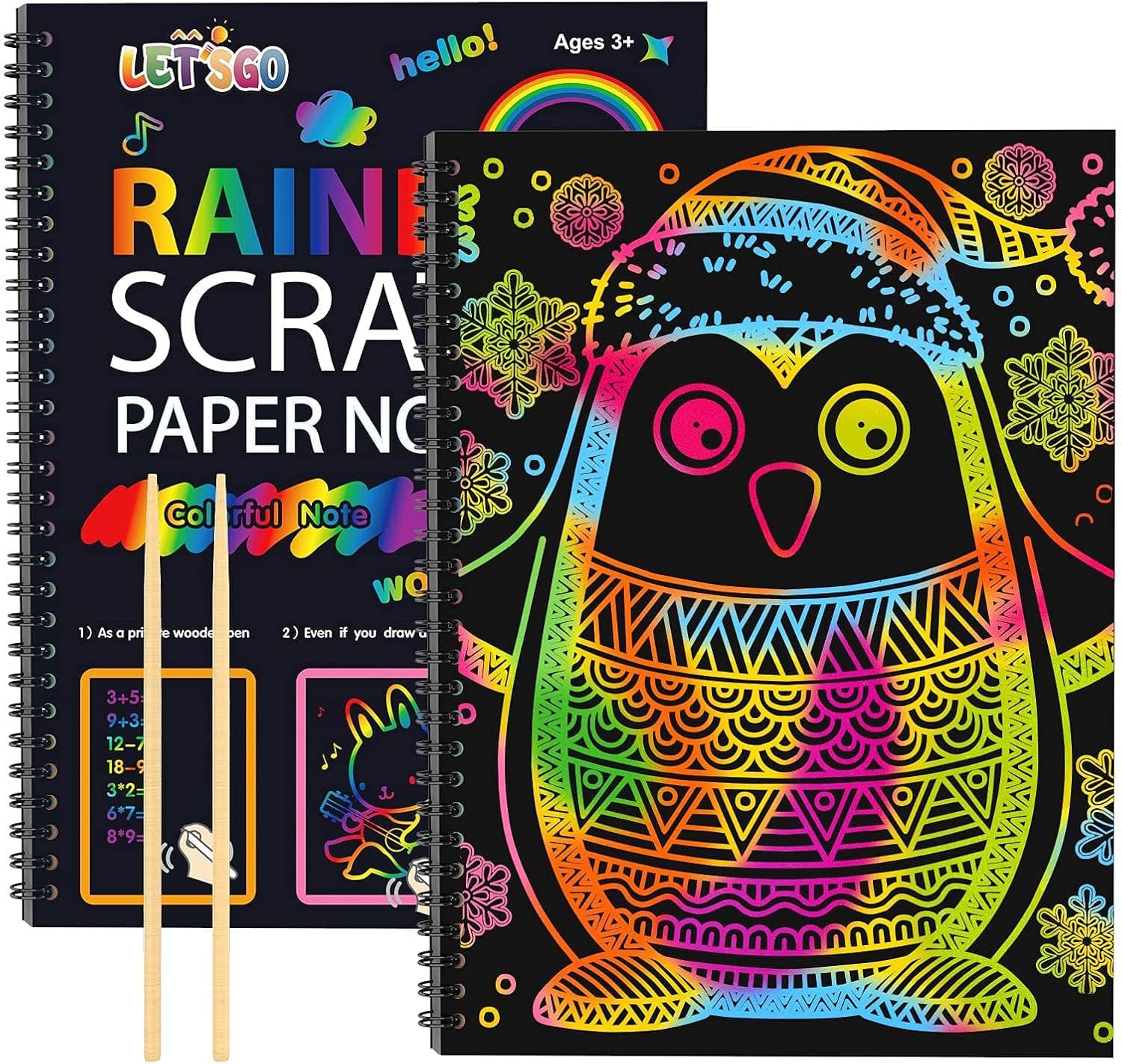 LET'S GO! Scratch Art for Kids 20 Sheets, Gifts for 3-12 Year Old Girls Kids Chiristmas Birthday Gift for Girls Ages 6-10 Rainbow Scratch Paper Fun Toys Arts and Crafts for Girls Boys 8-12