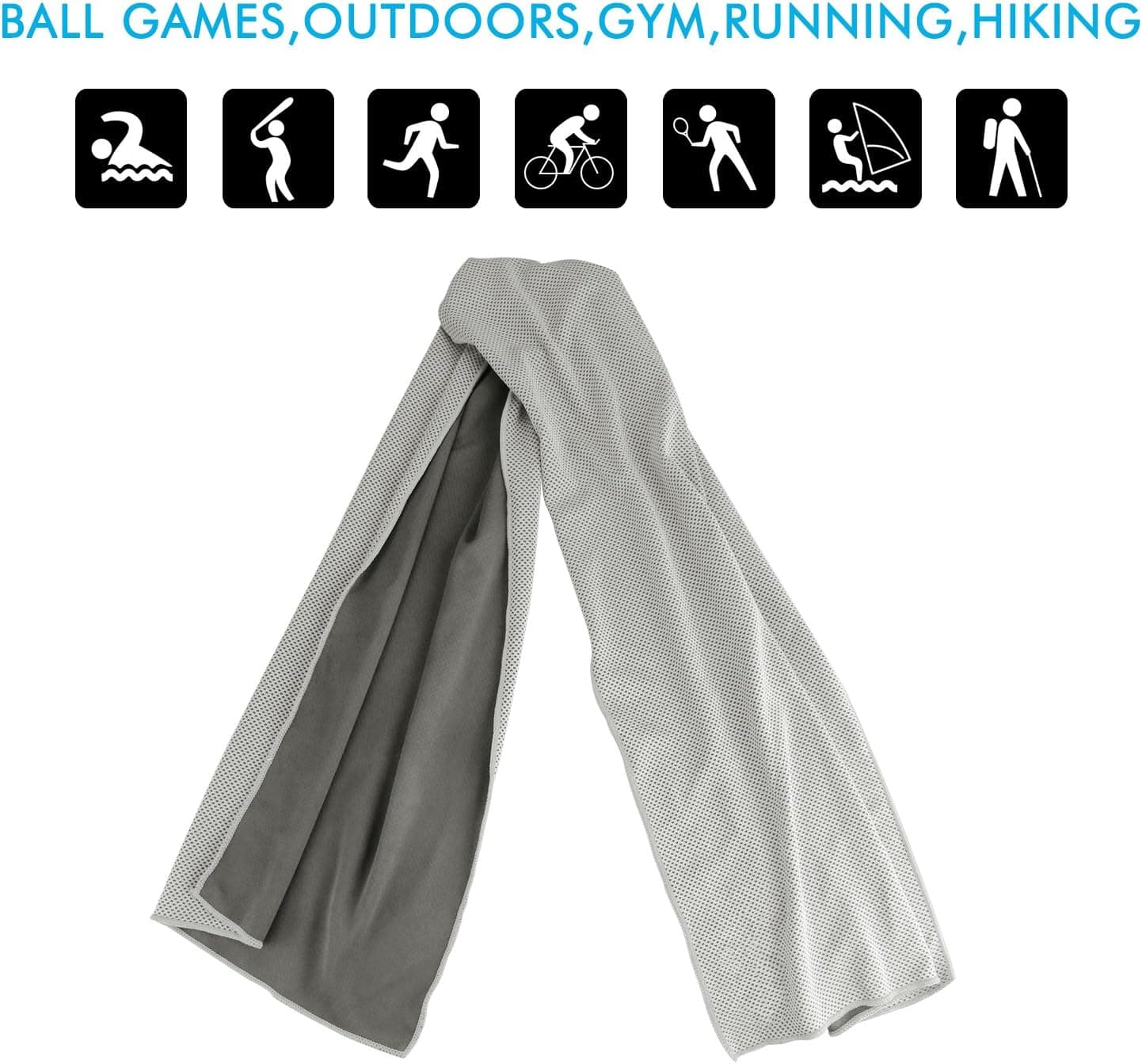 VANCLE Evaporative Snap Cooling Towels for Sports and Fitness in Hot Environment, Gray