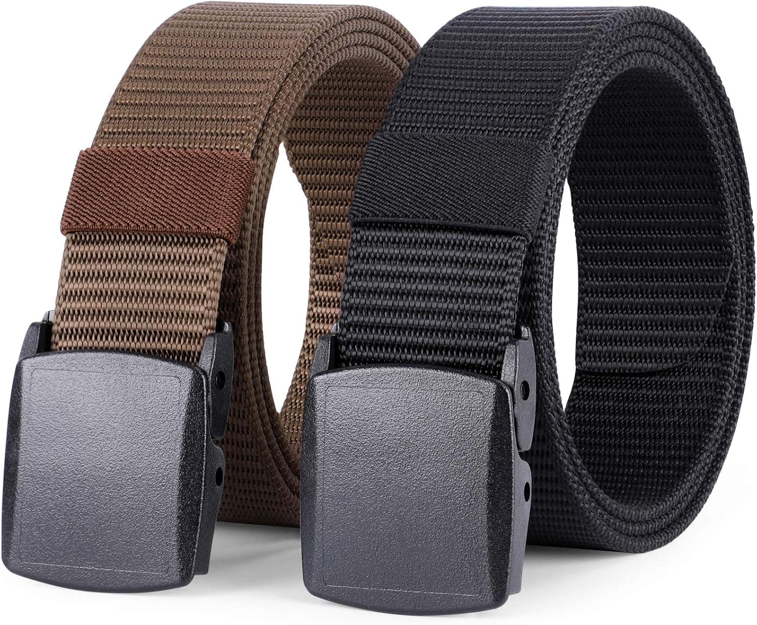 WHIPPY 2 Pack Nylon Belt Outdoor Military Web Belt with YKK Plastic Buckle Men Tactical Webbing Belt in 1.5 Inches Width