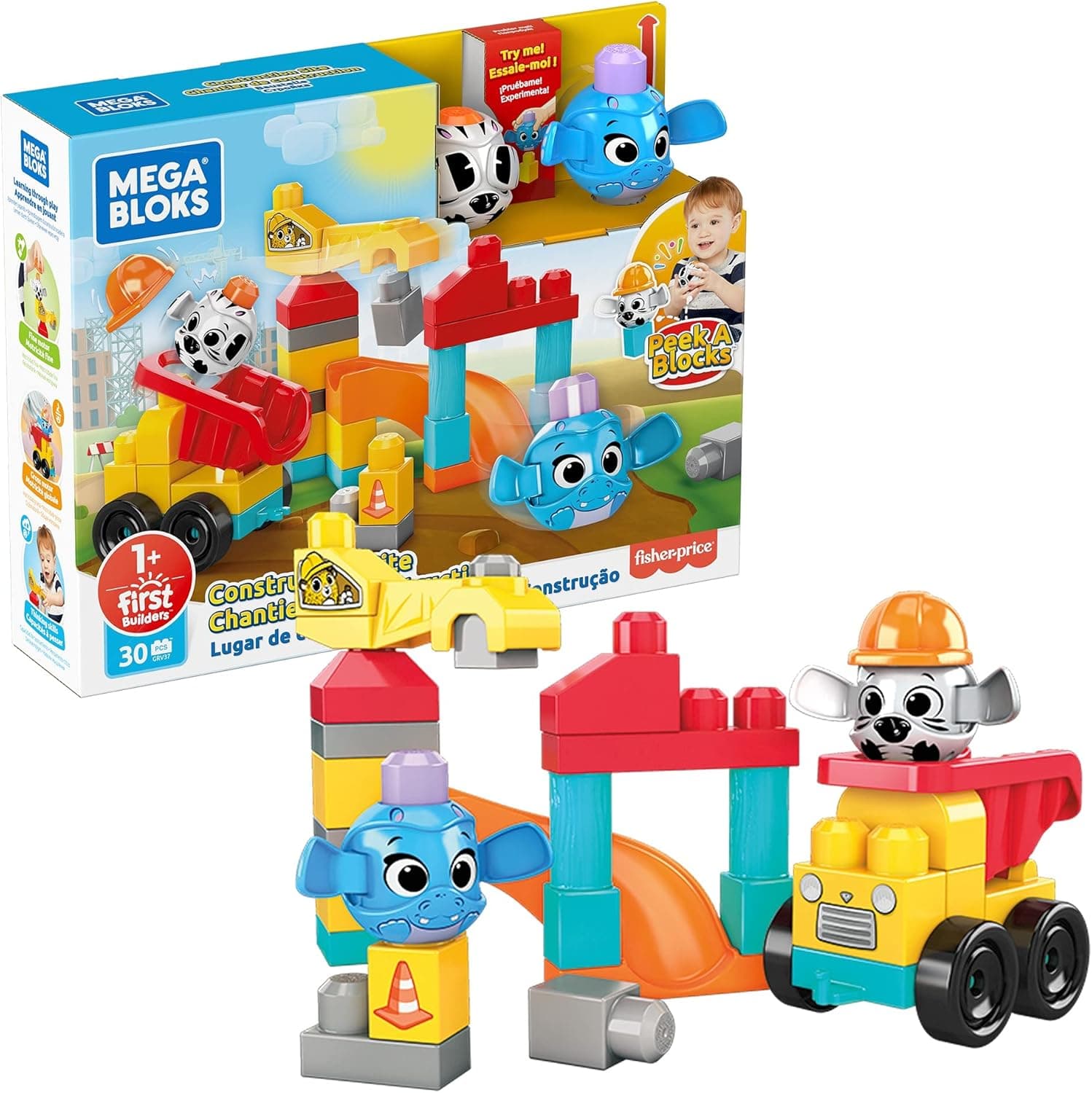 Mega Bloks Peek A Blocks Construction Site, Building Toys for Toddlers for ages 1 years and up (30 Pieces)
