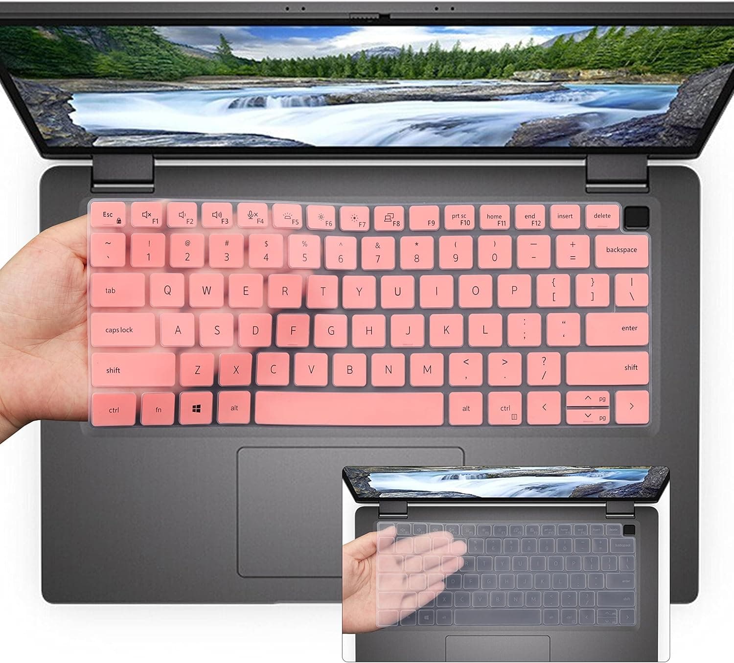 2PCS Keyboard Cover Skin for 14 inch Dell Latitude 7430 7420 7410 Notebook, Dell Latitude 5431 5430 5420 14"/Dell Latitude 7520 15.6"/Dell Latitude 9000 9420 9430 9510 9520 US keyboard skin-Pink+Clear