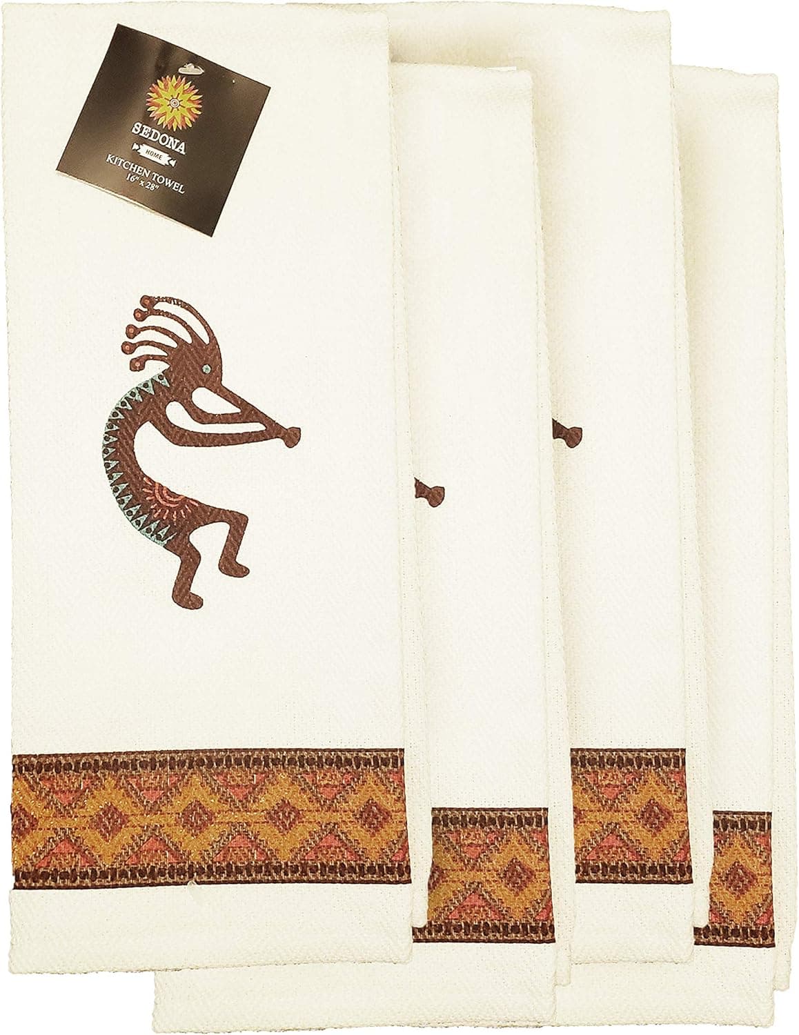 Sonoran Souvenirs Kokopelli Dish Towel (16" x 28") Southwest Inspired Design Desert Cactus Machine Washable Cloth Napkins for Kitchen Diner (Set of 4)