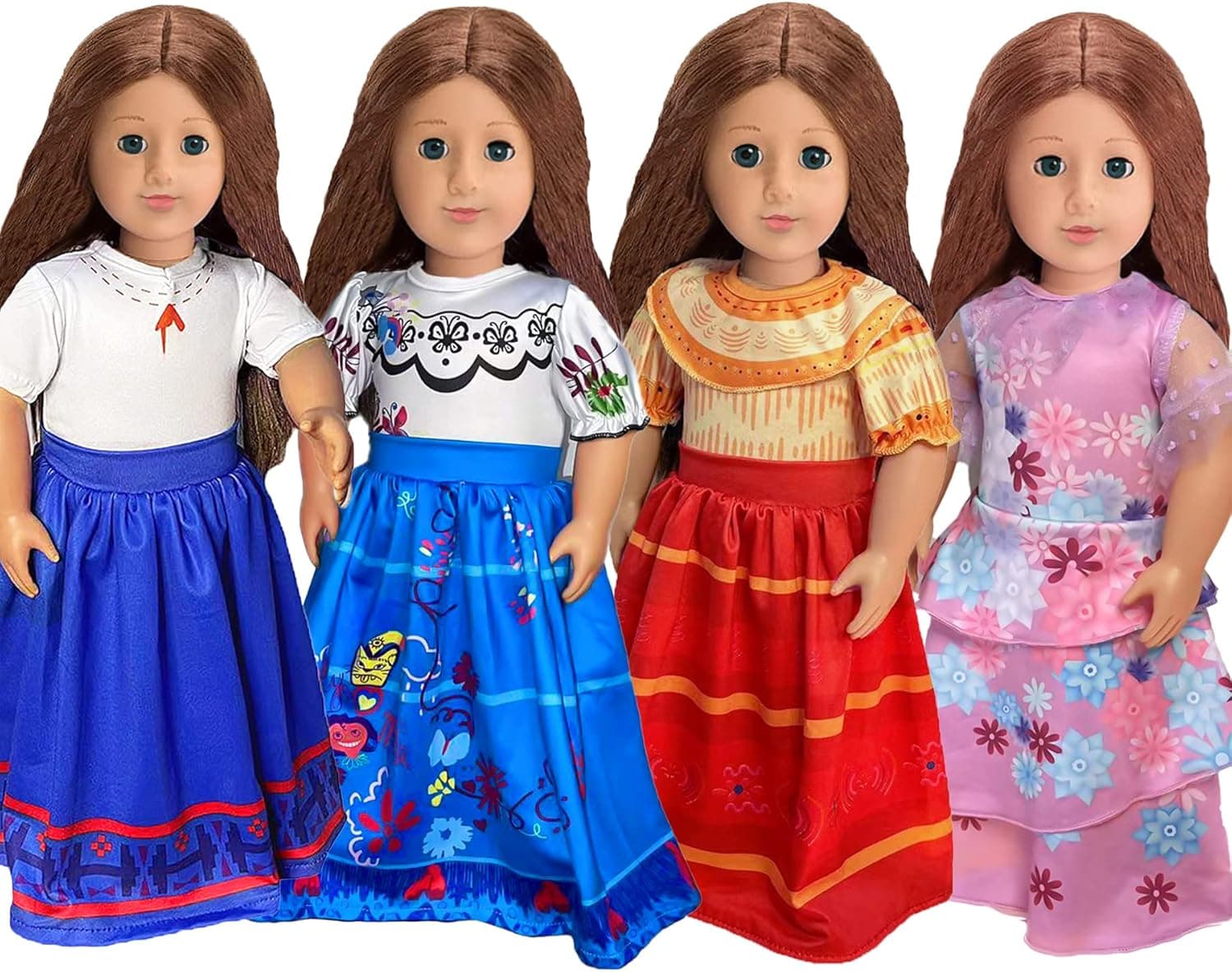 18 Inch Doll Clothes ,4Pcs Doll Dress Set Mirabel, Isabella, Dolores, Luisa Costume Dress Decorative Accessories for 18IN Doll Christmas Party Girl Favors Birthday Gift