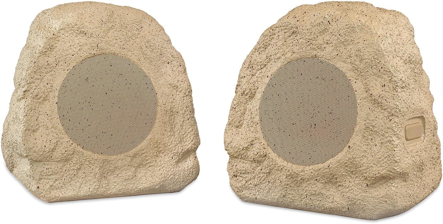 Innovative Technology ITSBO-358 pair tan Premium 5-Watt Bluetooth Outdoor Rock Speakers with A/C Adaptor and Built In Rechargeable 5200mAh Battery, Pair, Tan