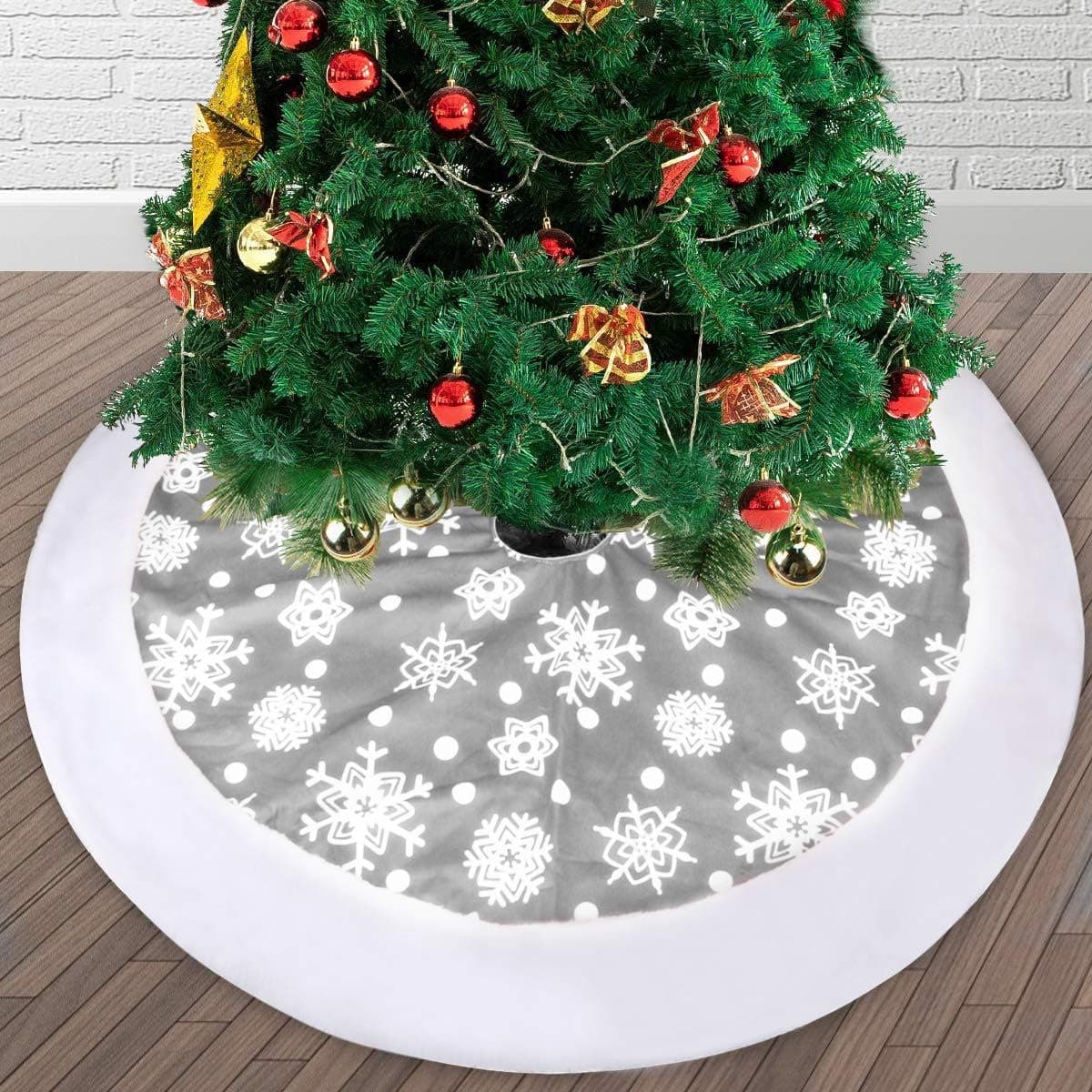 Idefair Christmas Tree Skirt 40 Inch, Snowflakes Xmas Tree Mat Double Layers Soft Plush Tree Skirts for Christmas Party Decoration (Grey)