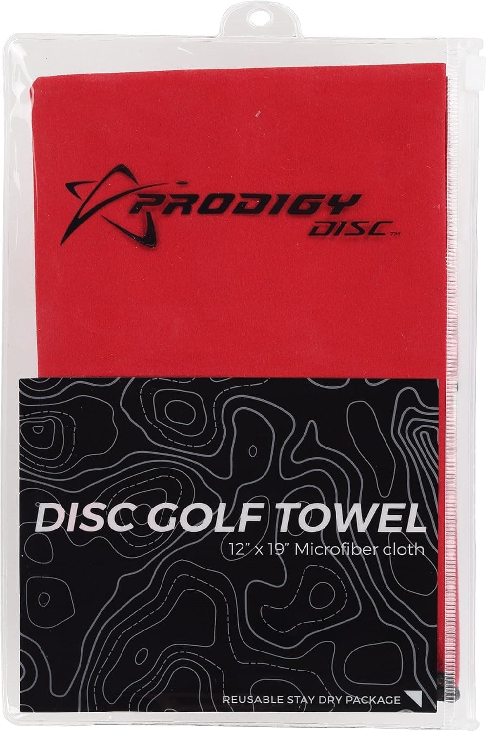 Prodigy Disc Golf Towel, Ultra Absorbent Microfiber, 12" x 19", Resealable Bag (Red)