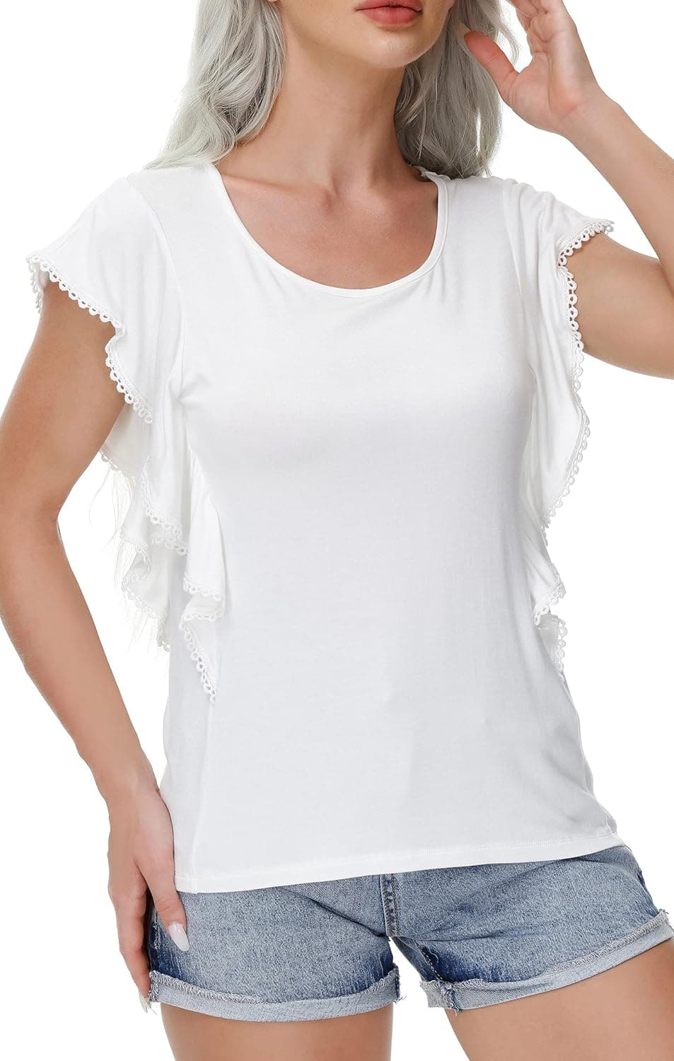EOUOSS Women's Summer Tops Casual Slim Short Sleeve T Shirts Round Neck Tunic Blouse White Small