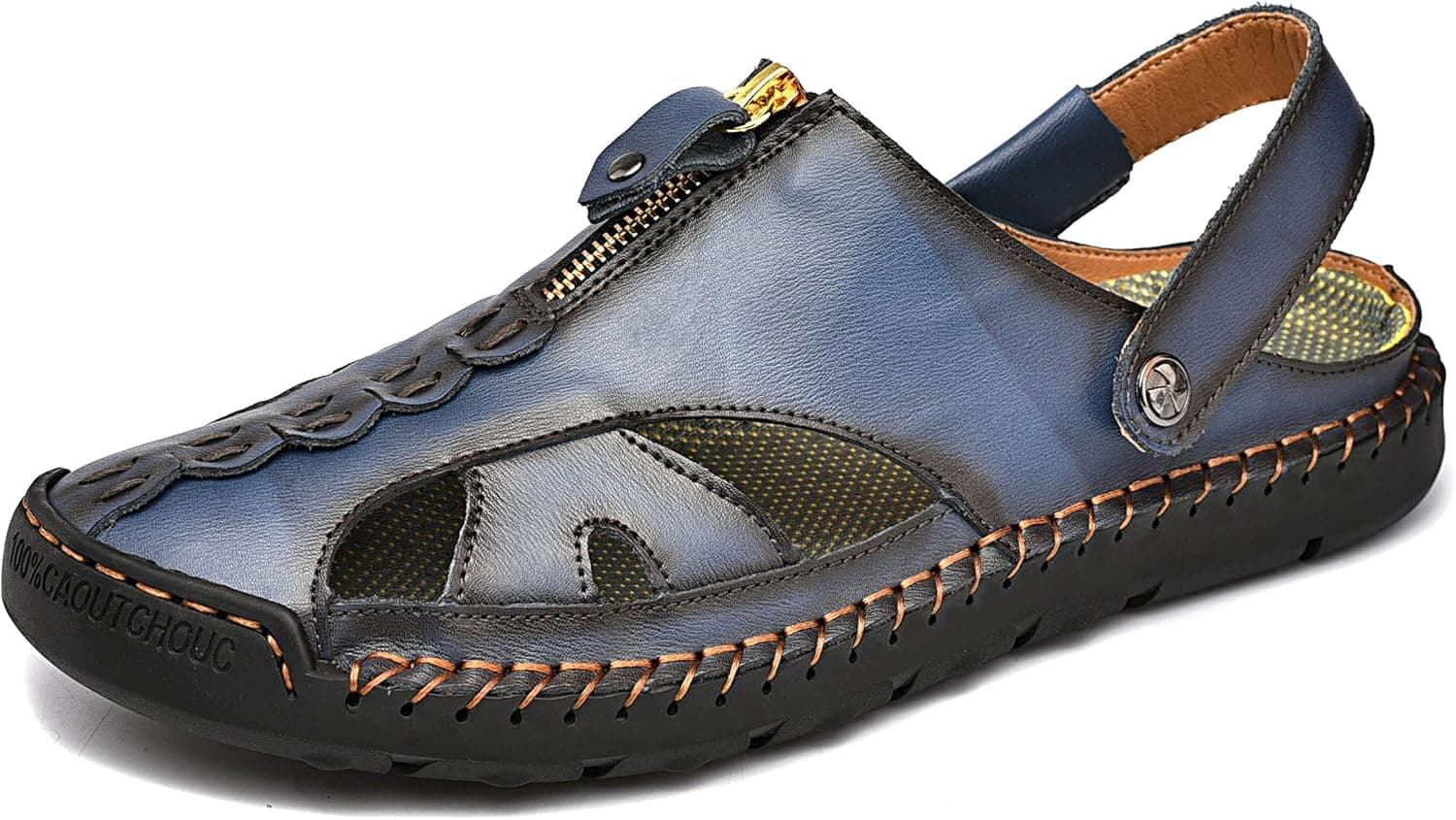 Dabbqis Mens Sandals Leather Closed Toe Outdoor Summer Anti-Slip Beach Sandals