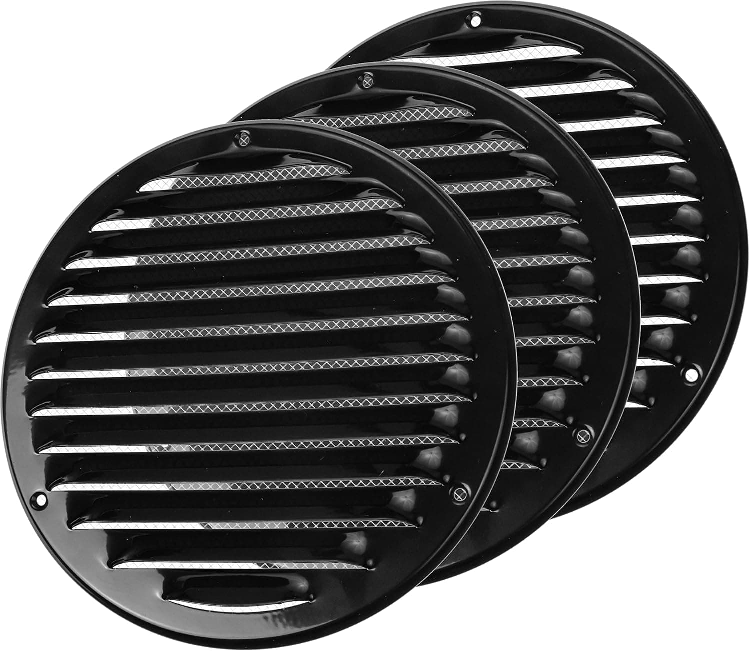 Vent Systems 6" Soffit Vent Cover - Pack of 3 - Black - Round Air Vent Louver - Grill Cover - Built-in Insect Screen - HVAC Vents for Bathroom, Home Office, Kitchen