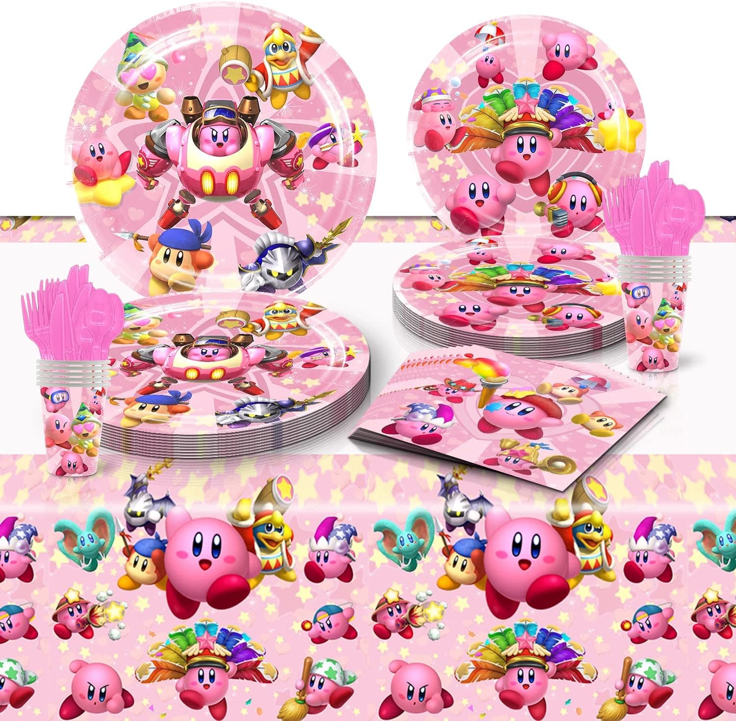 Star Themed Birthday Party Decorations, 82PCS Pink Themed Party Supplies Serves 10, Pink Star Plates and Napkins, Tablecloth, Tableware Set for Birthday