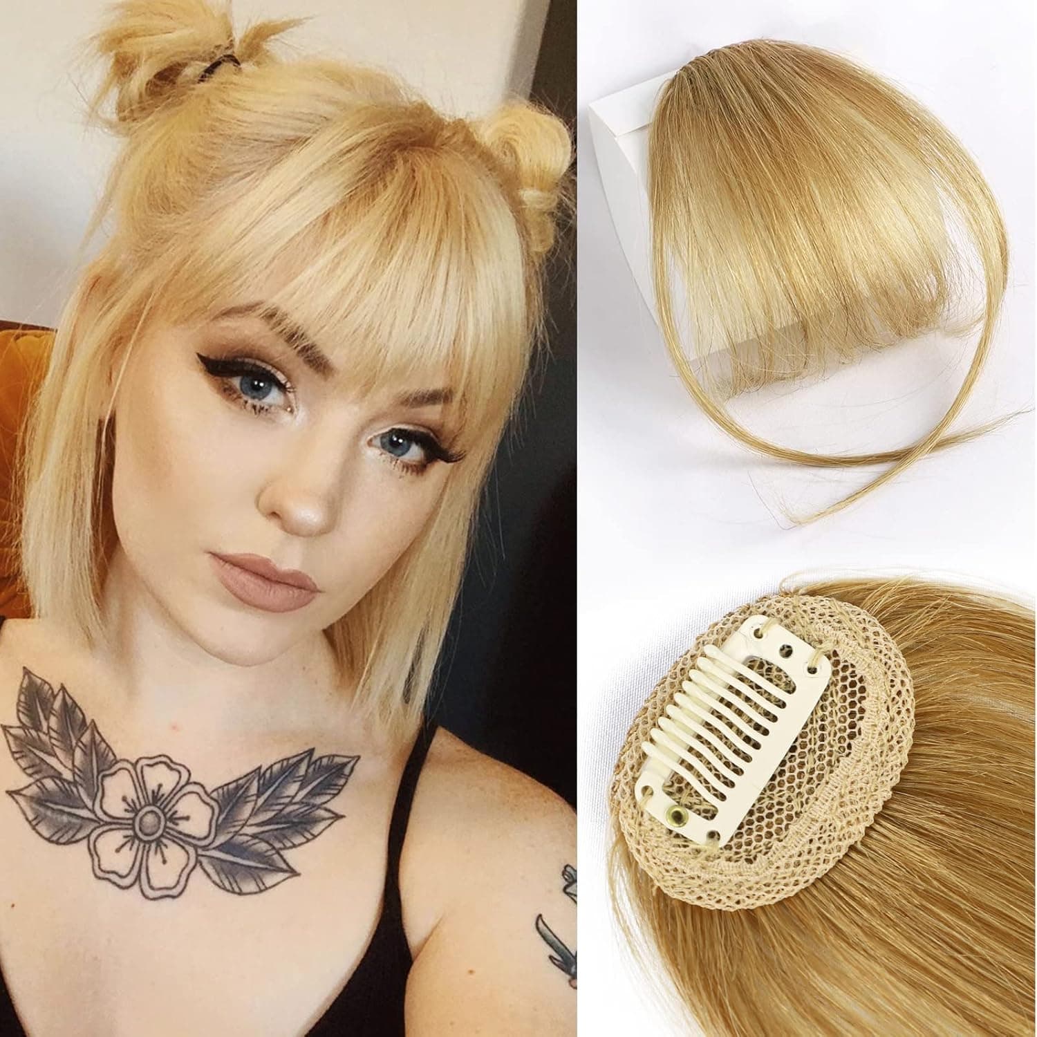 HMD Bangs Hair Clip in Bangs Real Human Hair Wispy Bangs Fringe with Temples Hairpieces for Women Clip on Air Bangs Flat Neat Bangs Hair Extension for Daily Wear (Wispy Bangs, Blonde)