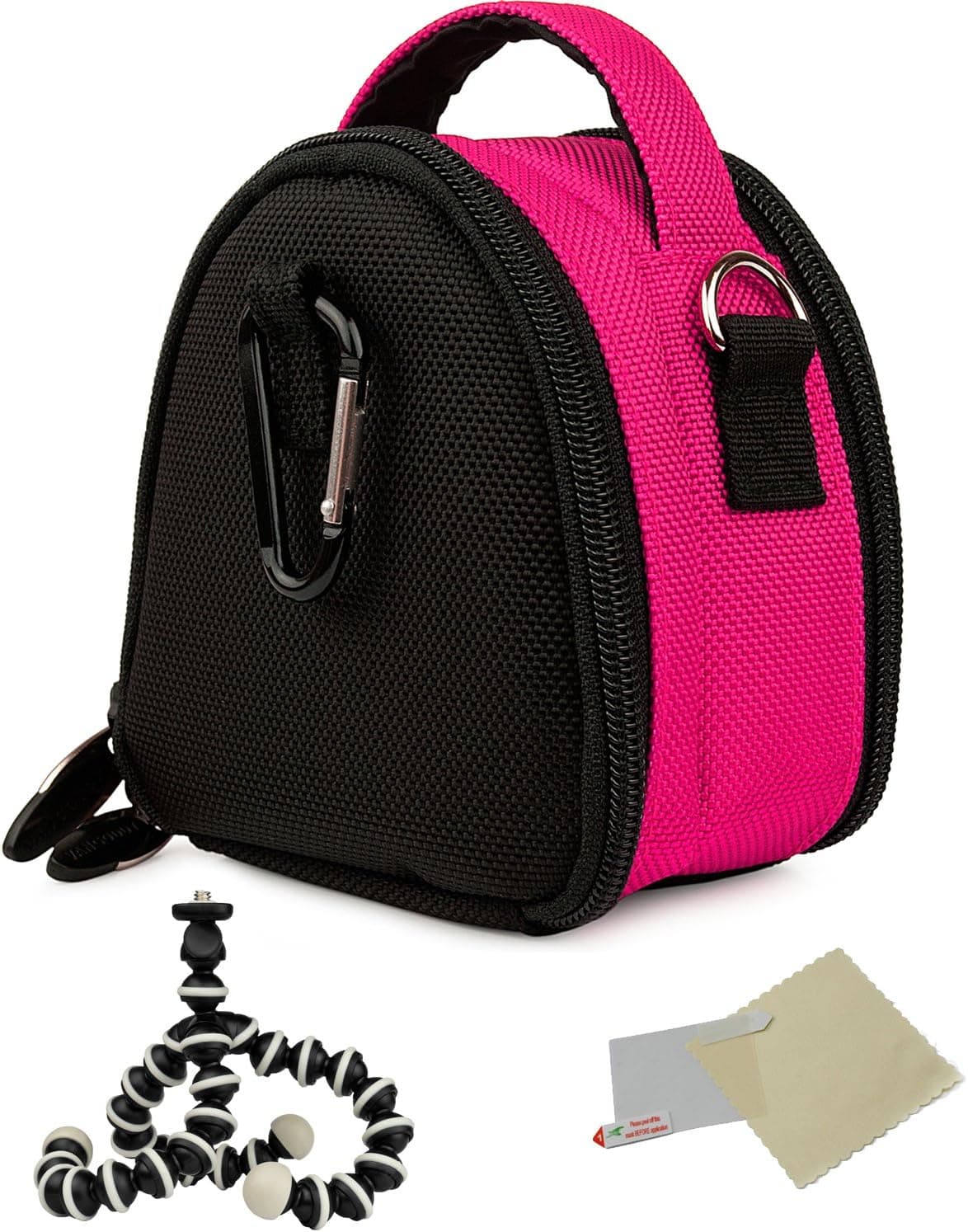 Mini Travel Shoulder Bag Carrying Case (Pink) for Fujifilm FinePix XP, Z Cameras and Screen Protector and Mini Tripod