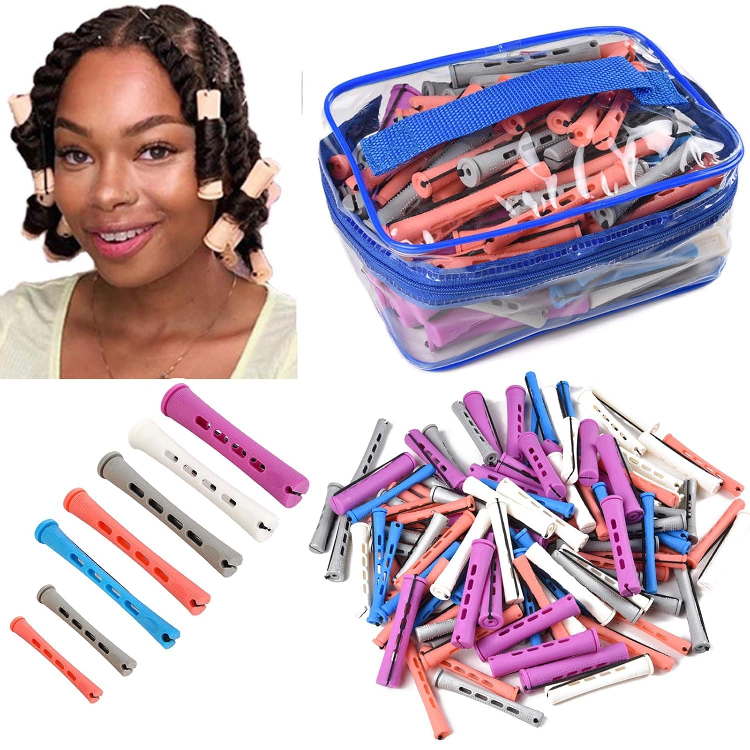 120pcs Perm Rods Set for Natural Hair 7 Sizes Cold Wave Rods Hair Rollers for Women Hair Curling Rods for Long Medium Small Hair Curler Styling DIY Hairdressing Tools(purple+white+gray+pink+blue)