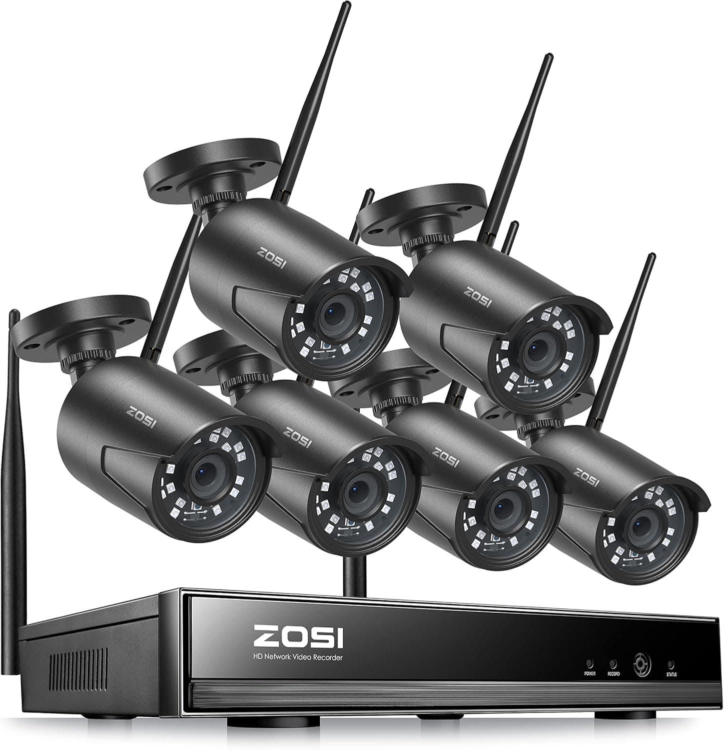 ZOSI Wireless Security Camera System, 2K H.265+ 8 Channel 3MP CCTV NVR Recorder with 6x1080P Auto Match WiFi IP Camera Outdoor Indoor,Night Vision,Motion Alert, Remote Access (No Hard Drive)