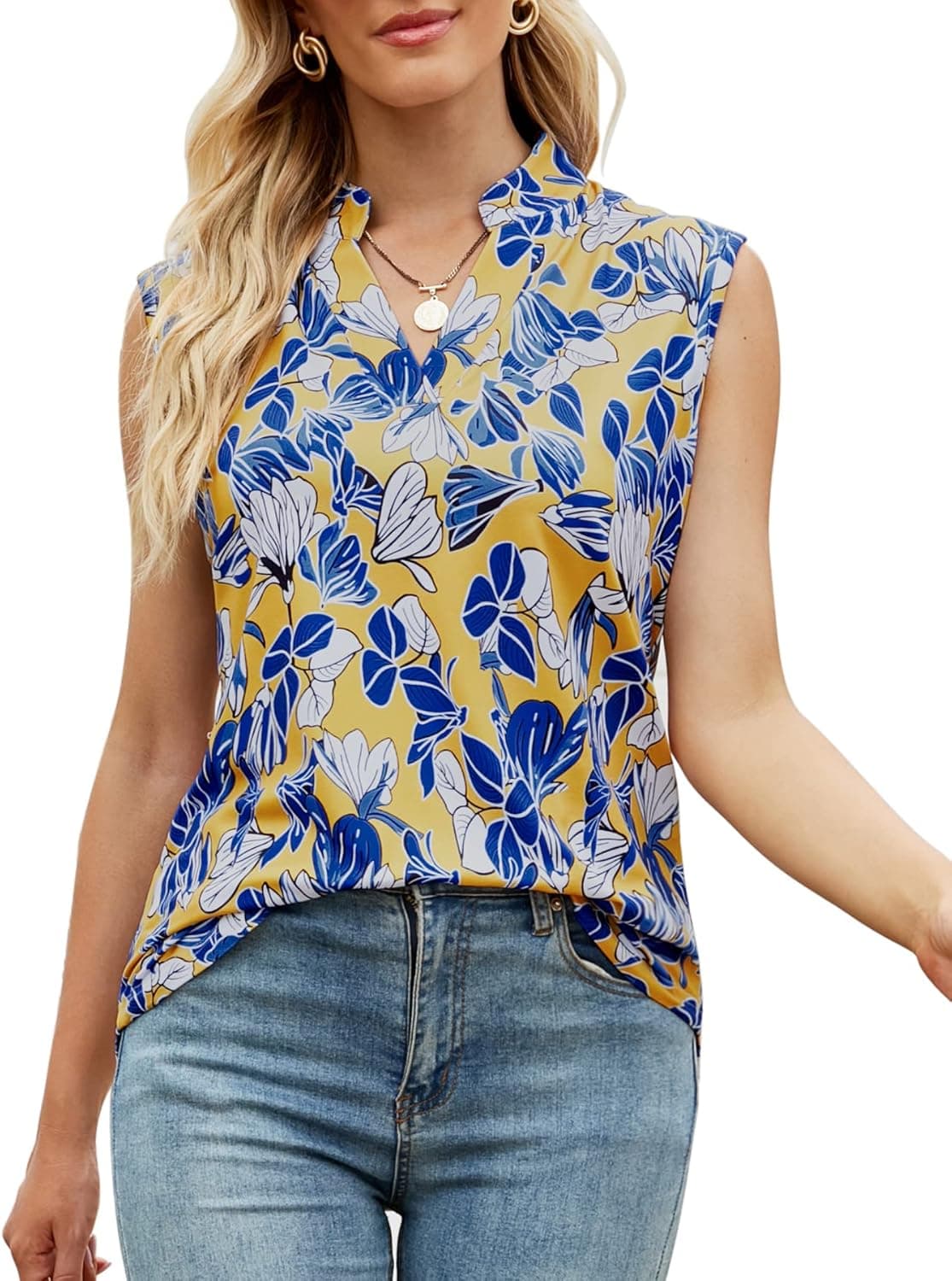 LIOFOER Women's Tank Tops V Neck Blouses Summer Sleeveless Casual Shirt