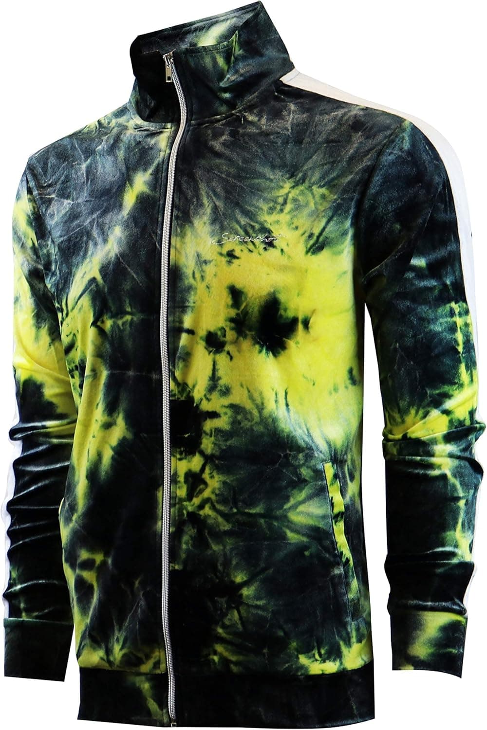 SCREENSHOT Mens Slim Fit Spandex Plush Velour Track Jacket - NYC Athletic Fashion Side Taped Top
