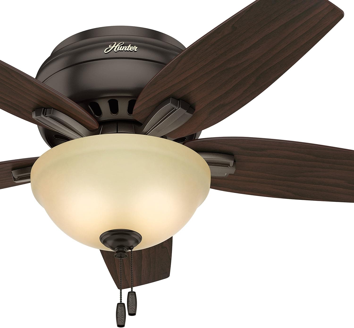 Hunter Fan 42 inch Hugger Ceiling Fan in Premier Bronze with Frosted Amber Glass Light Kit, 5 Blade (Renewed)