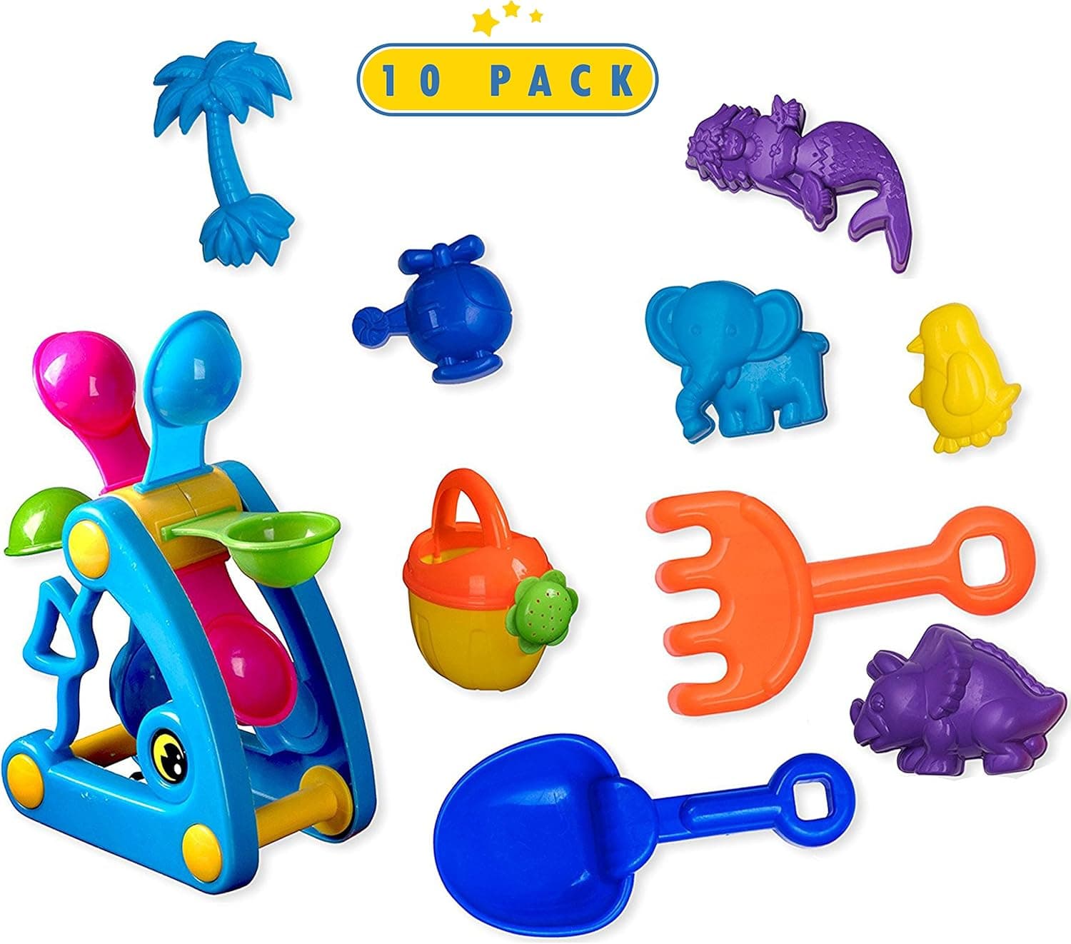 Toyrifik Sand Toys for Kids- Beach Toys Sandbox Set for Toddlers and Kids- Beach Molds, Shovel, Rake, Watering Pot, Water Wheel-10 Peice Sand Playset