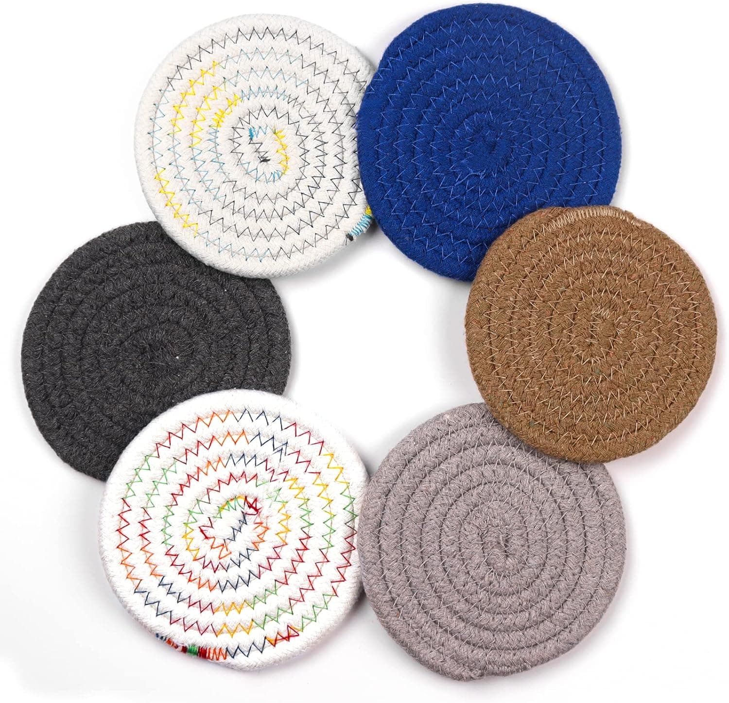 Coasters for Drinks Absorbent, Stylish Handmade Braided Fabric Coasters, Water Absorbent & Heat-Resistant, Round Coasters for Table Protection, Great Housewarming Gift (6 Color)
