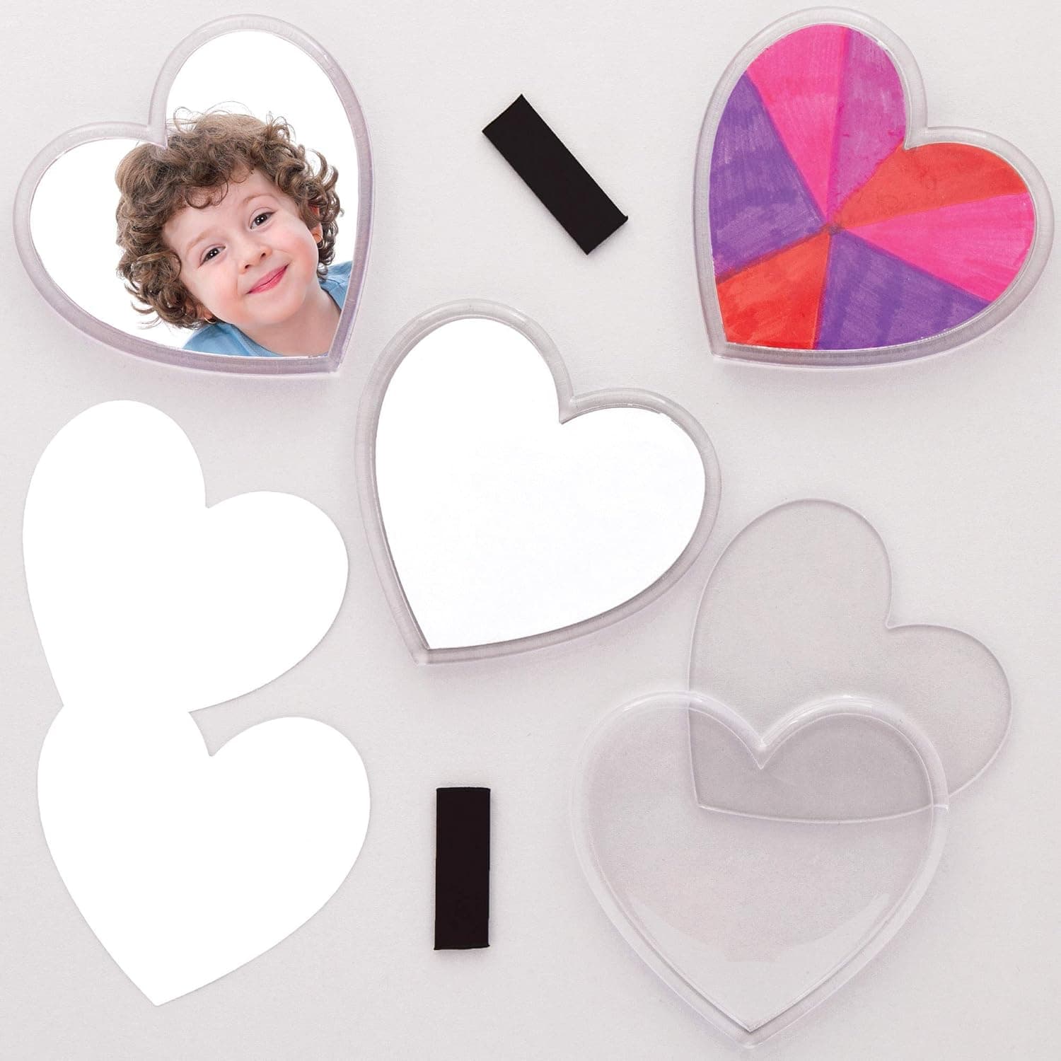 Baker Ross AT362 Heart Fridge Magnets Kits - Pack of 6, Creative Valentine's Day Art and Craft Supplies for Kids to Make and Decorate, Craft Kit for Kids, Photo Magnets for Kids