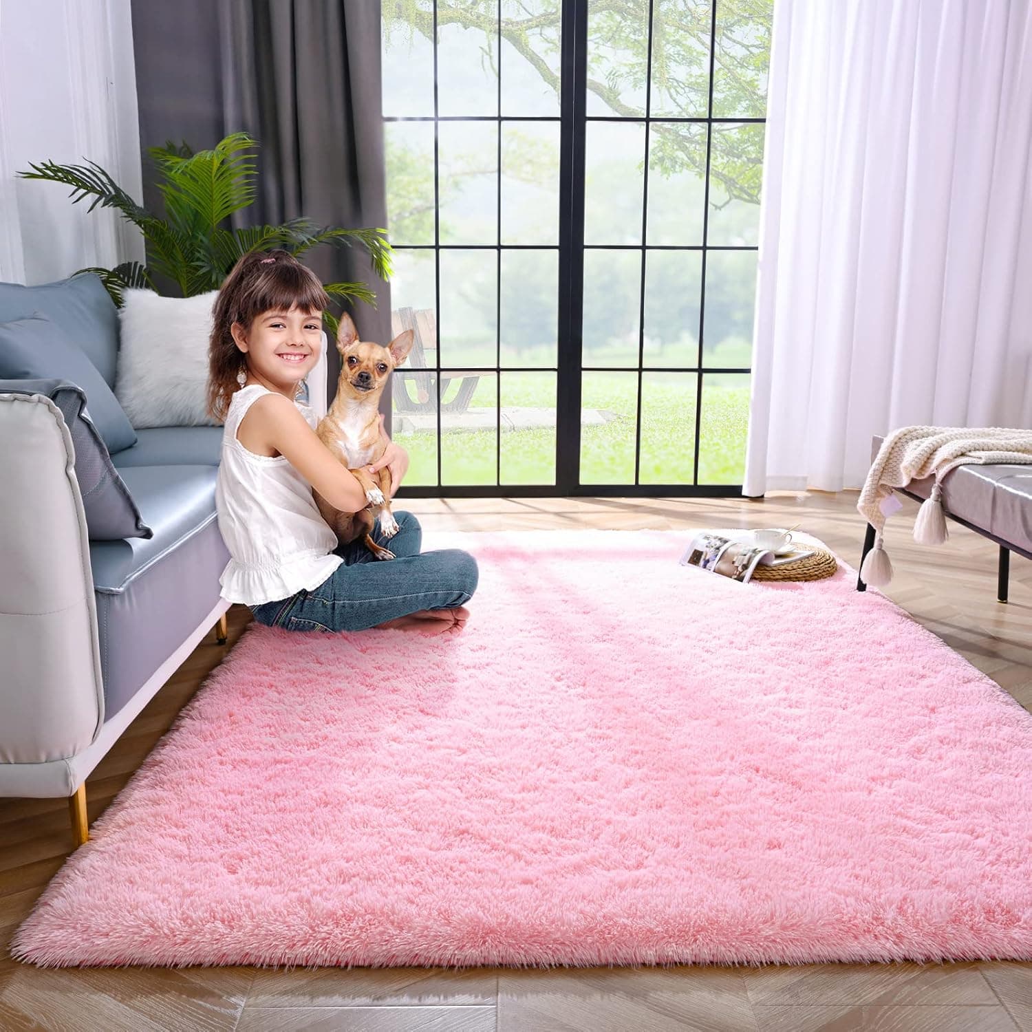 Lascpt Area Rugs for Living Room, Super Soft Fluffy Fuzzy Rug for Bedroom, Pink Furry Shag Rug 5x8, Plush Carpet Home Decor for Girls Kids Dorm Room, Accent Indoor Non-Slip Cute Baby Nursery Rug
