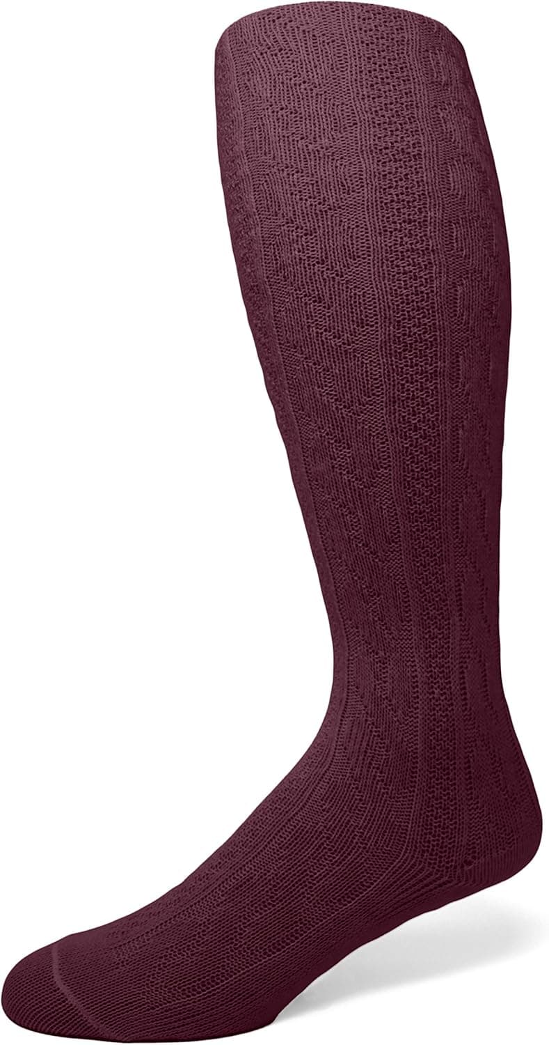 EMEM Apparel Girls' Kids Children's Cable Knit Opaque School Uniform Sweater Winter Tights Hosiery Stockings Wine 12-14