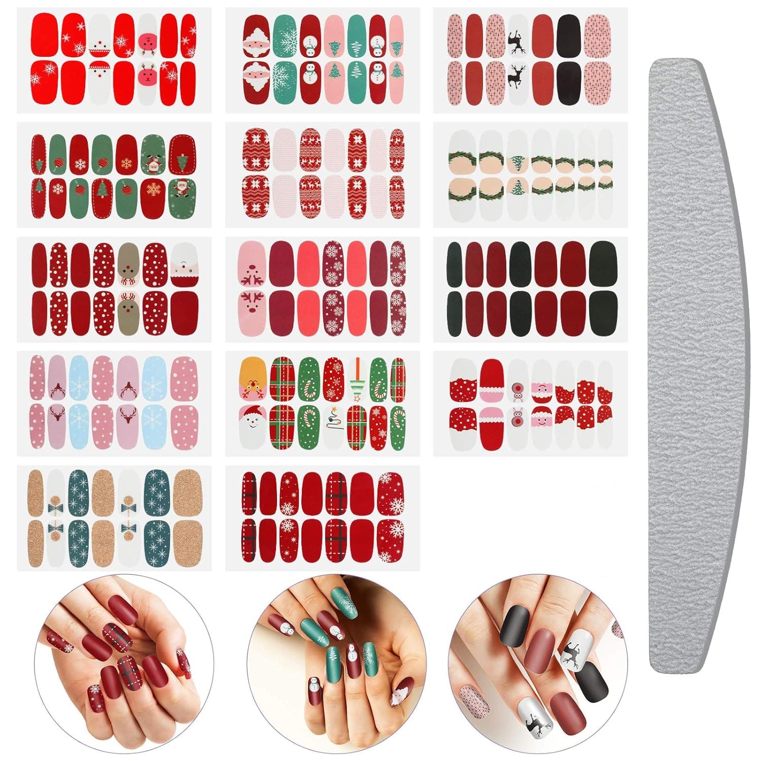 14 Sheets 196 Pieces Christmas Full Wrap Nail Polish Stickers Self Adhesive Nail Full Cover Stickers Nail Decal Strips with Nail File for Women Girls Christmas Nail Design Decoration (Beautiful Style)