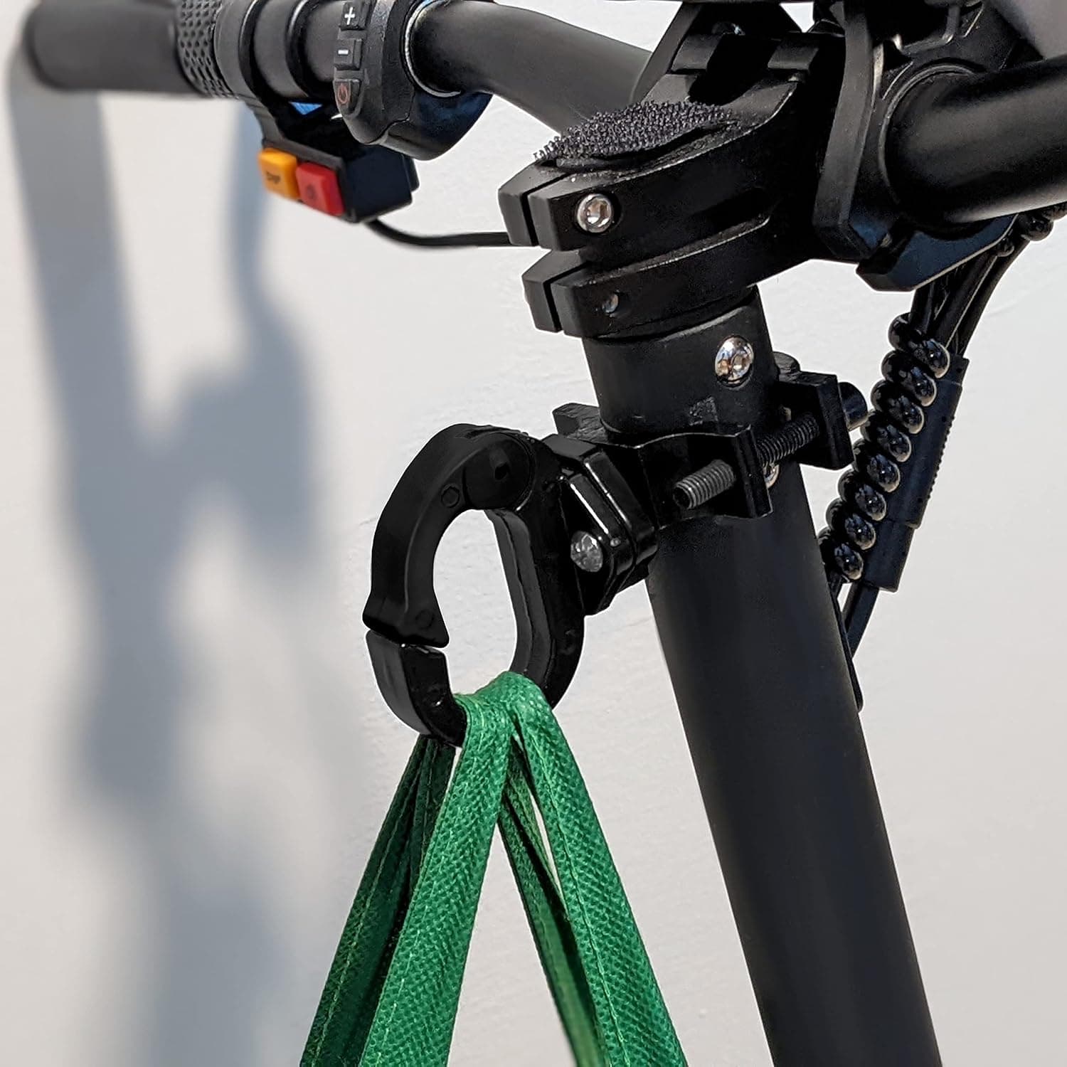 RudBosch Scooter Hanging Hook | Variable Bracket Max 1.5" Wide Poles | Easy-Bag Clip for Electric Scooters | Damage-Free Drill-Free Install | Scooter Clips Accessories | Hook for Round Poles