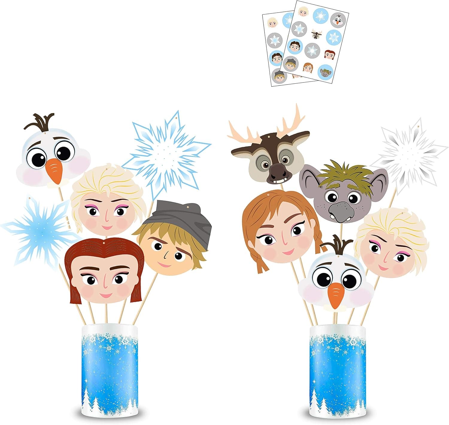 MALLMALL6 30Pcs Princess Centerpiece Sticks Birthday Party Decorations Frozen Theme Party Supplies Table Toppers Elsa Anna Stickers Party Favors Winter Snowflakes Room Decor Photo Booth Props for Kids