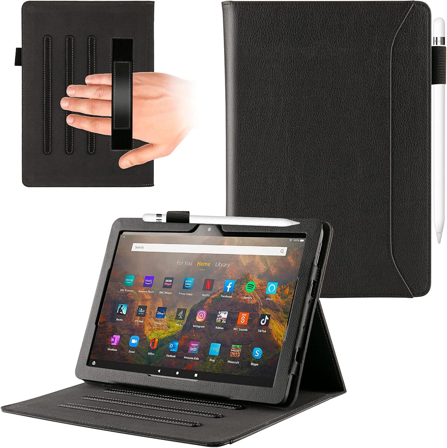 KANNIL Protective Case for All New 10.1" Fire HD10 Tablet 11th Gen and Fire HD 10 Plus 2021 Release -PU Leather Smart Stand Cover, with Multi-Angle & Pocket, Auto Wake/Sleep (A-Black)