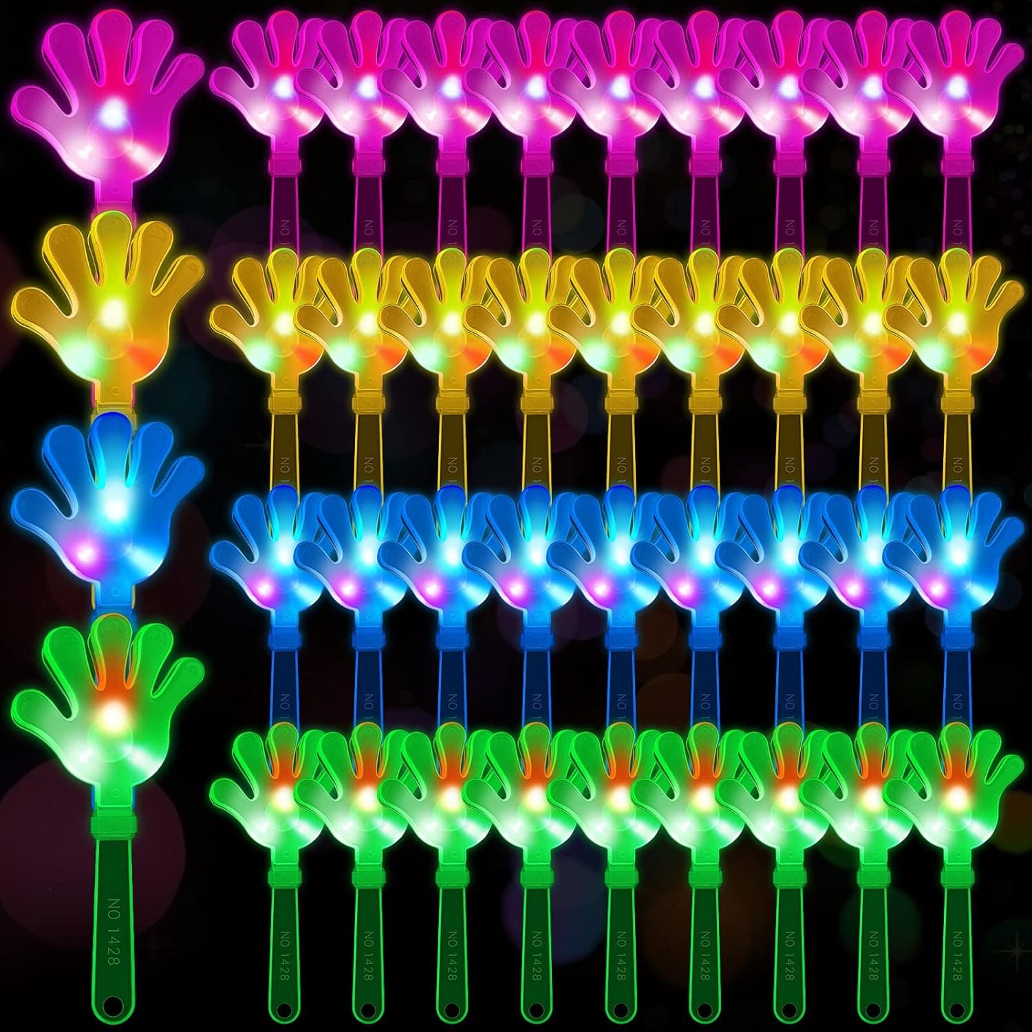 Chumia 40 Pcs Hand Clappers LED Light Up Noisemaker Toys Plastic Noise Makers Party Favor Game Accessories for Kids Adult Sporting Events Fiesta Party Birthday Concert Prizes Gift Supplies, 9.45 Inch