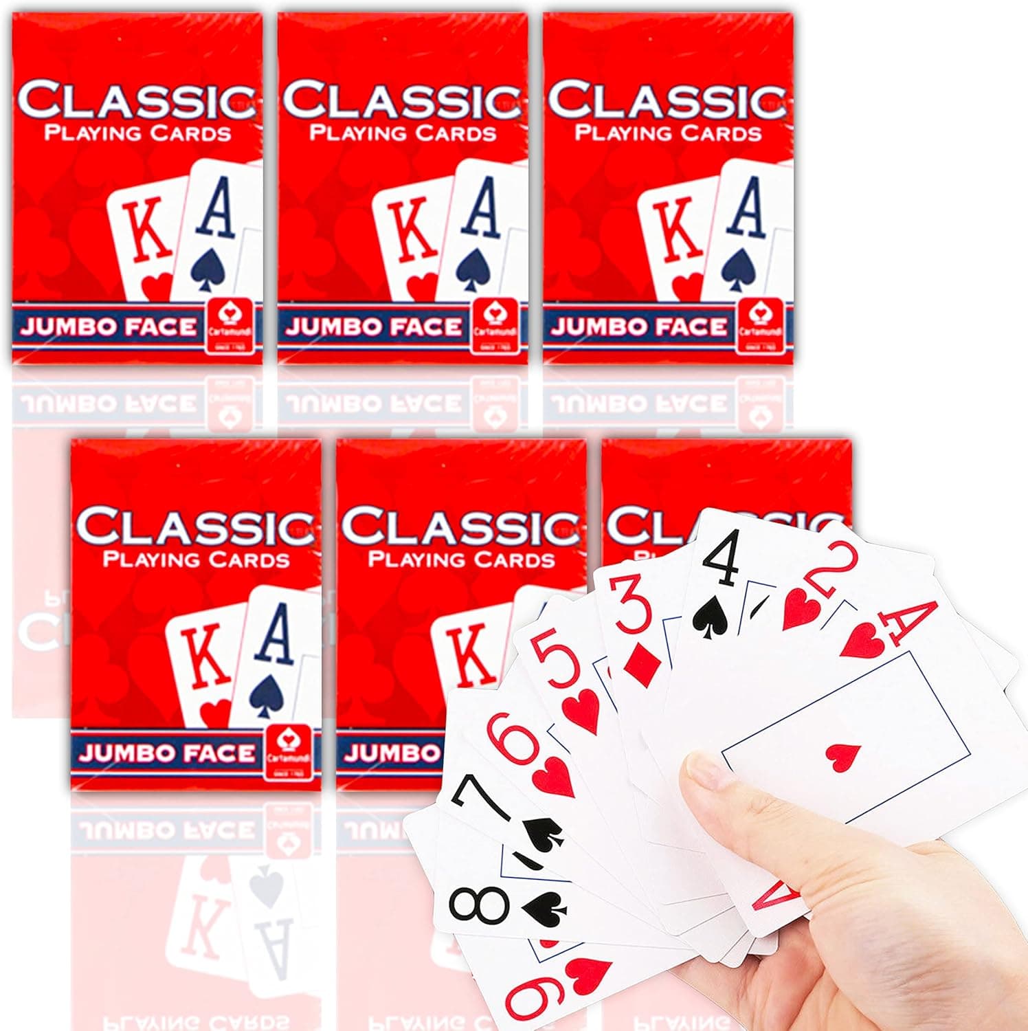 Cartamundi Cards Jumbo Playing Cards Large Print for Seniors, Adults ~ Playing Cards 6 Pack Large Face Playing Cards for Seniors, Hard-of-Seeing | Classic Playing Cards Jumbo Face (6 Decks)
