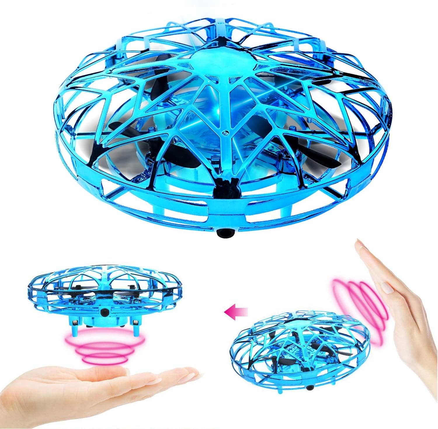 RACPNEL Hand Operated Drones for Kids or Adults, Hand-Controlled Flying Ball, Infrared Induction Interactive Mini Drone Helicopter with LED Lights and, Flying Toys for Boys or Girls (Blue)