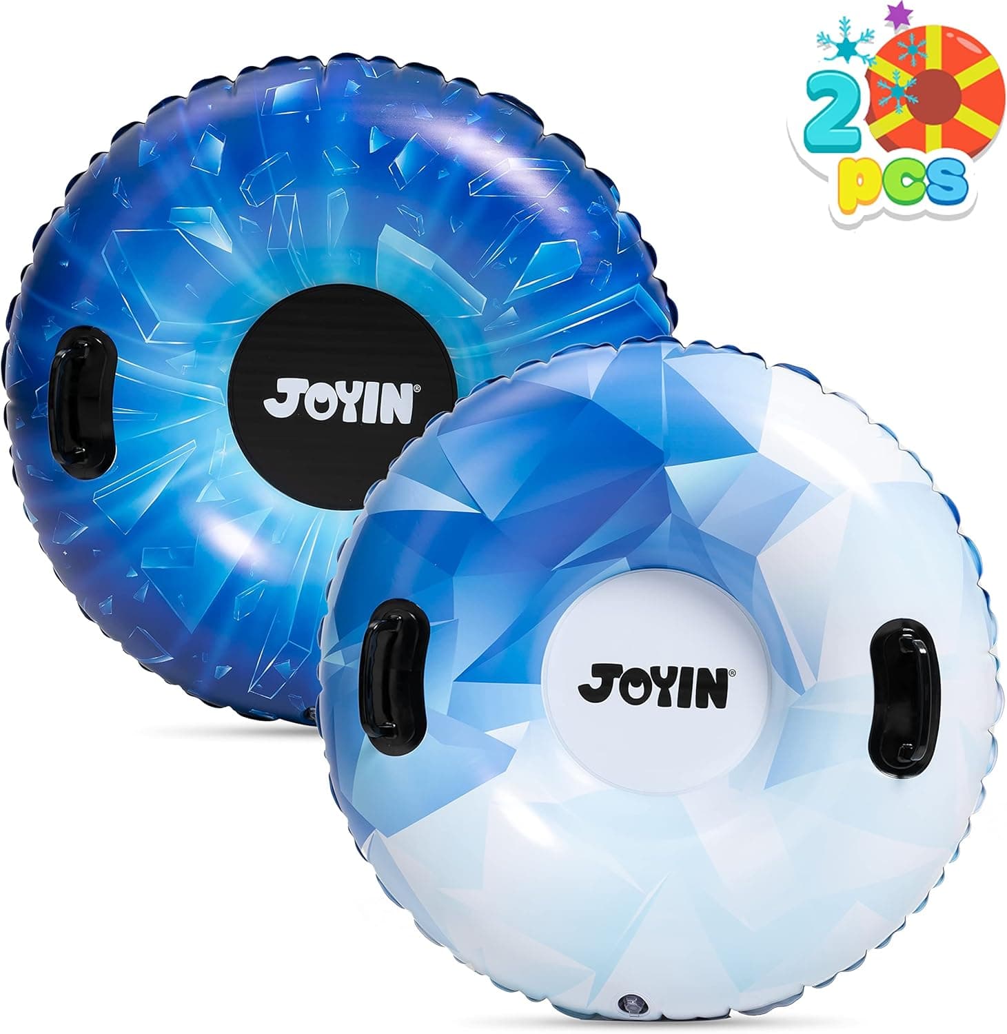 JOYIN 2 Pack Snow Tube,34" Inflatable Snow Sled for Kids and Adults,Heavy-Duty Snow Tube for Sledding Great Inflatable Snow Tubes for Family Activities Winter Fun