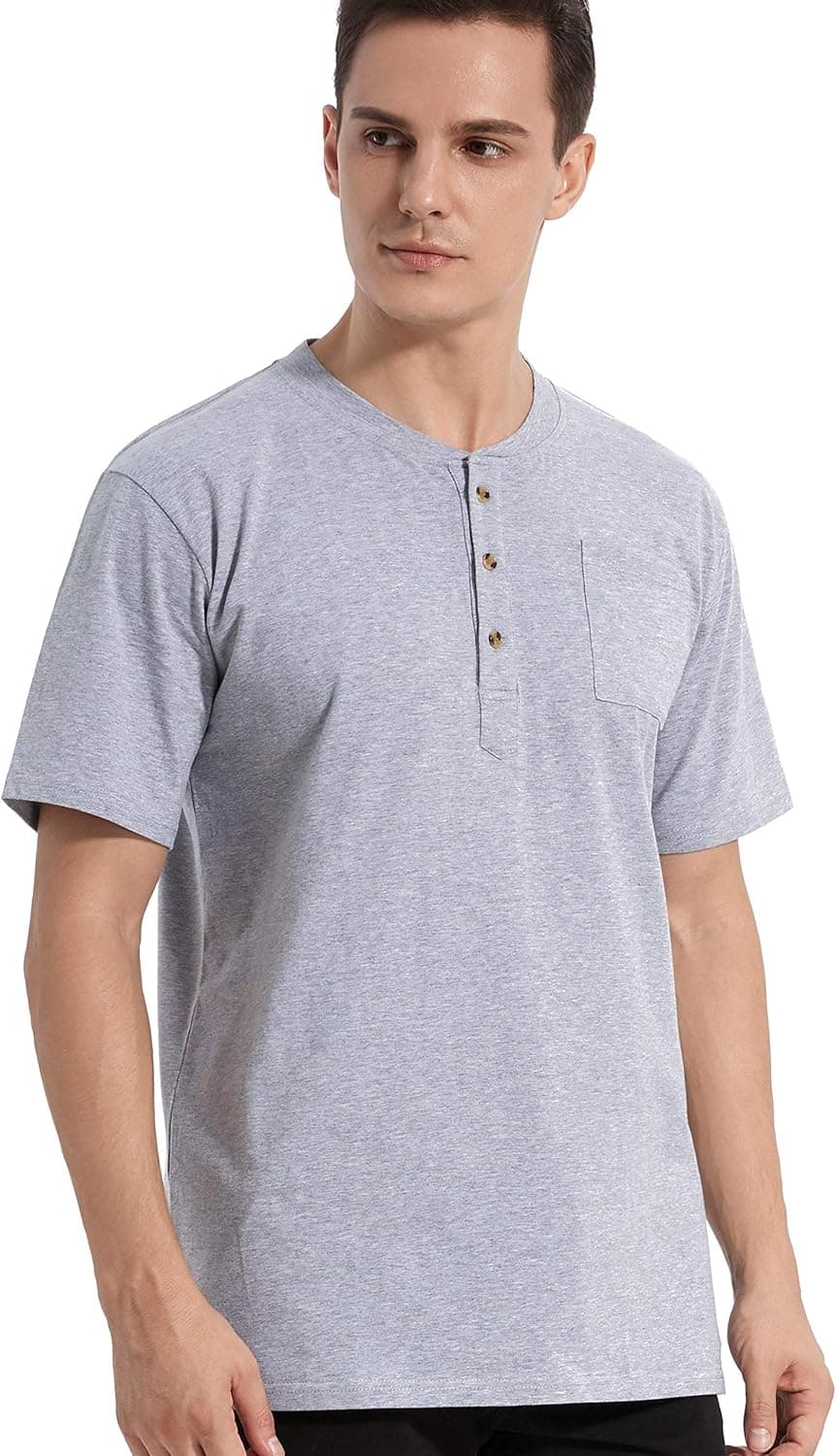 unbrand Ciijune Men’s Casual T-Shirt Short Sleeve Cotton Pocket Henley Shirts with Front Placket Basic Summer Solid T-Shirts