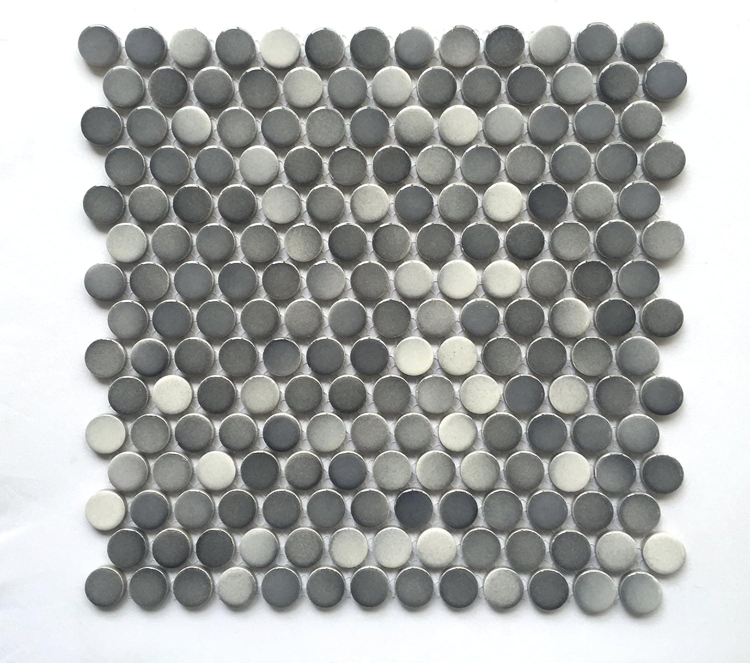 3/4 X 3/4 Penny Round Grey Glossy Finish Porcelain Mosaic (11 Pcs. Per case)