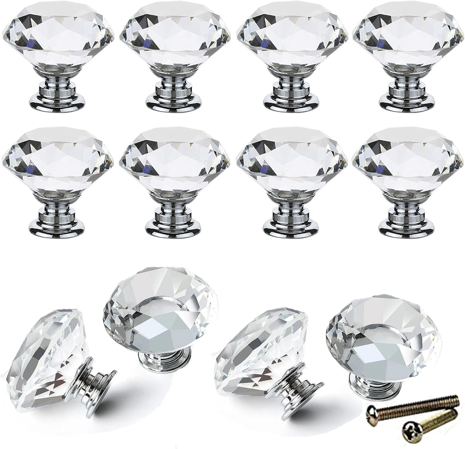 Grneric MXD 12PCS 30mm Clear Crystal Glass Door Knobs Cupboard Cabinet Handle Drawer Pull Handle with Screw…