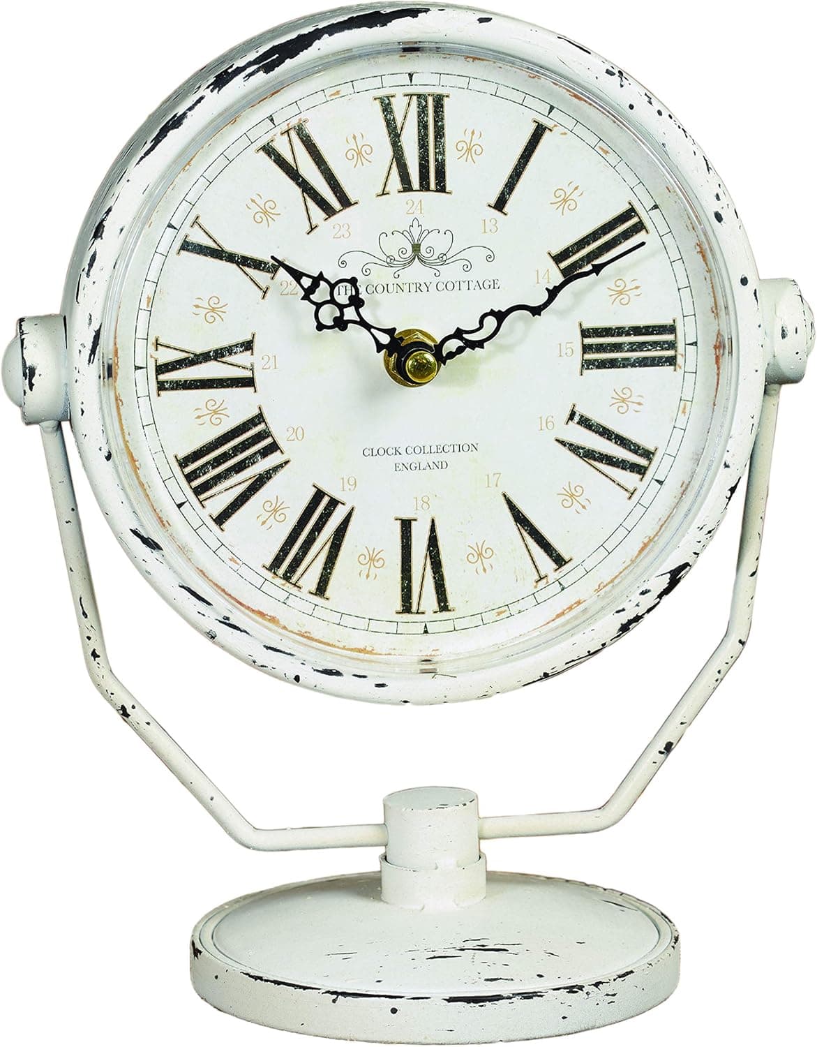 The Country House Aged Meadow Vintage Antique Distressed White 9 x 8 Metal Desk Shelf Clock
