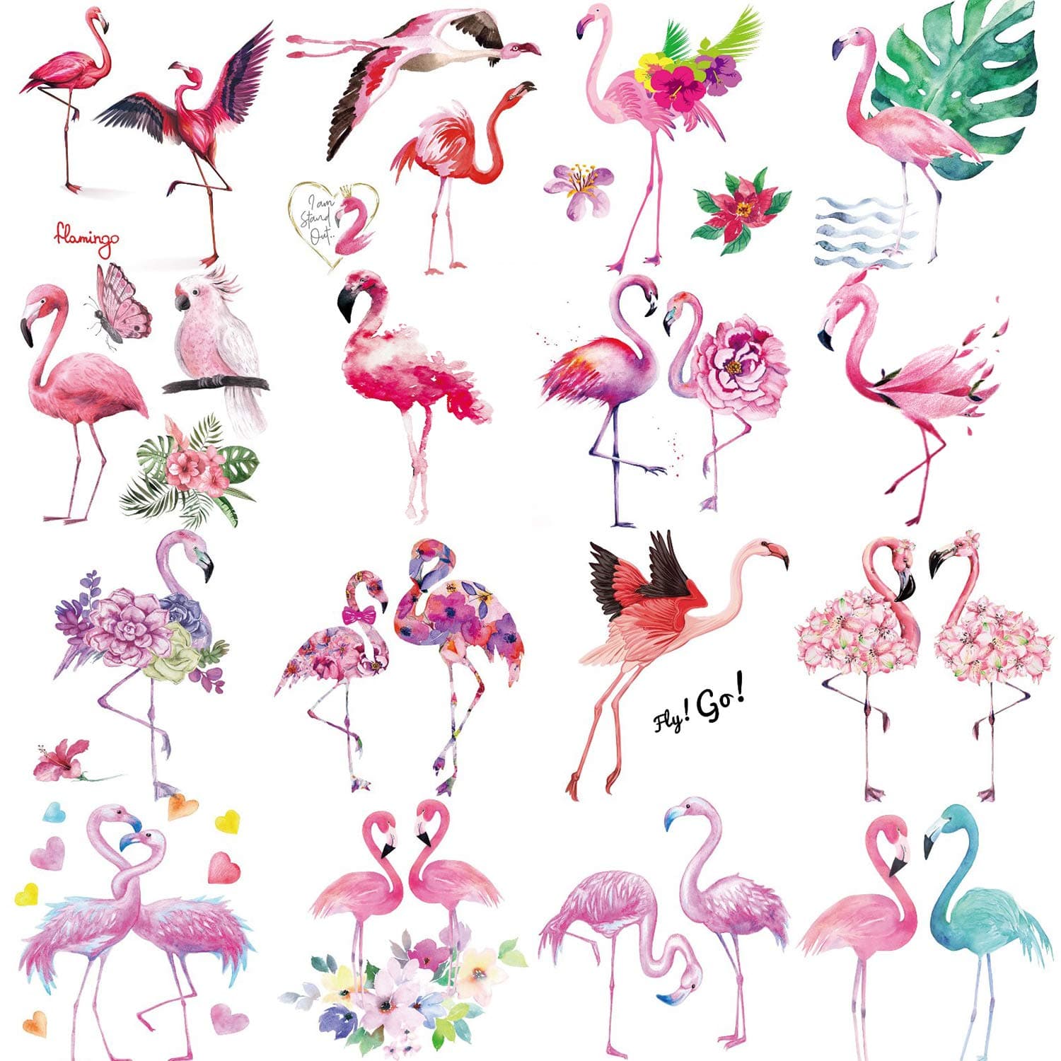 Temporary Tattoos for Kids, 16 Sheets Colorful Body Flamingo Tattoo for Boys Girls Women
