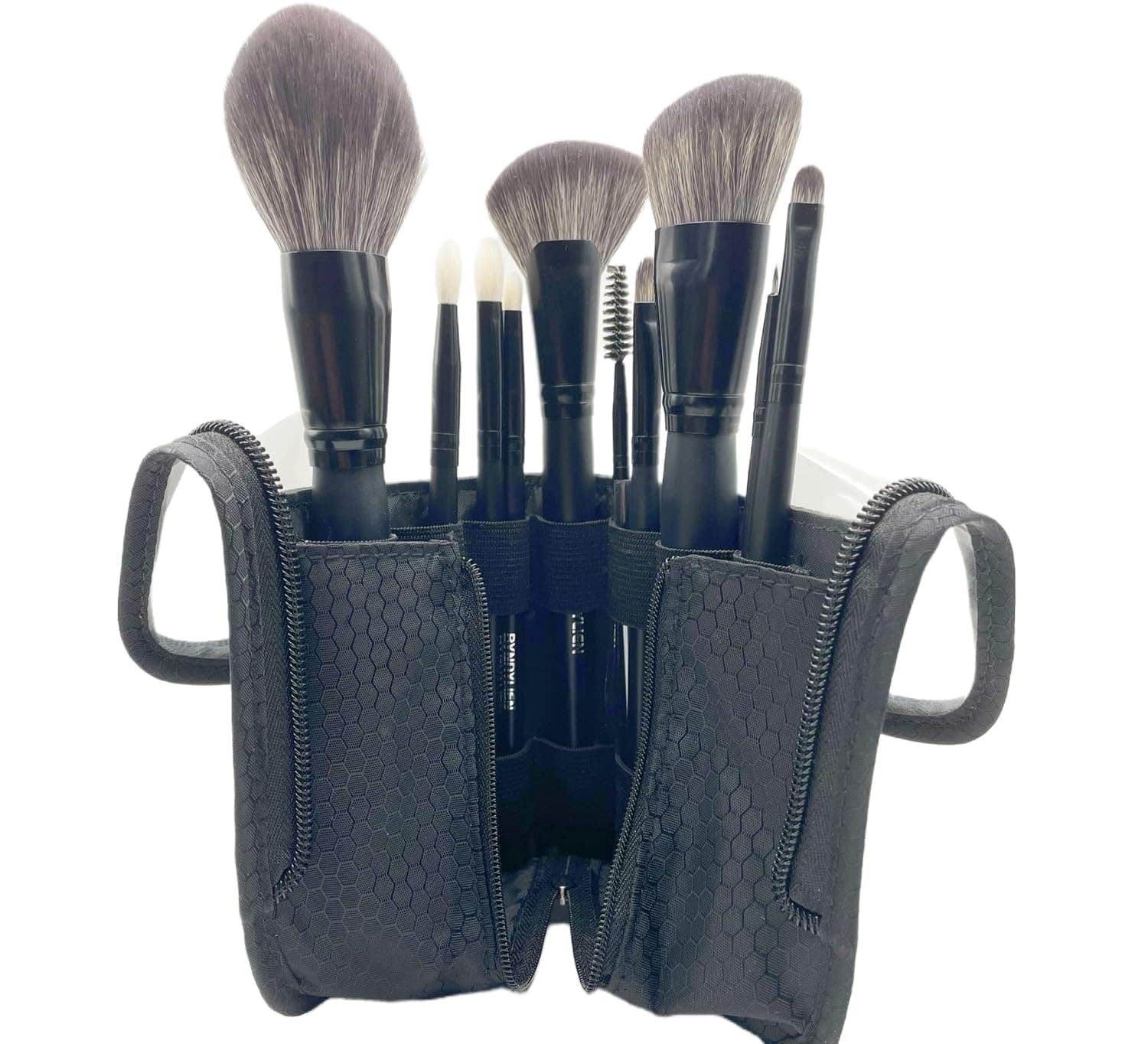 BYNDYLIEN Makeup Brushes Set - 10PCS Synthetic Goat Hair Cosmetic Brushes for Powder, Contour, Concealer, Eye Shadow, Kabuki, Eyeliner, Eyebrow & Lip - with Travel Bag - Black