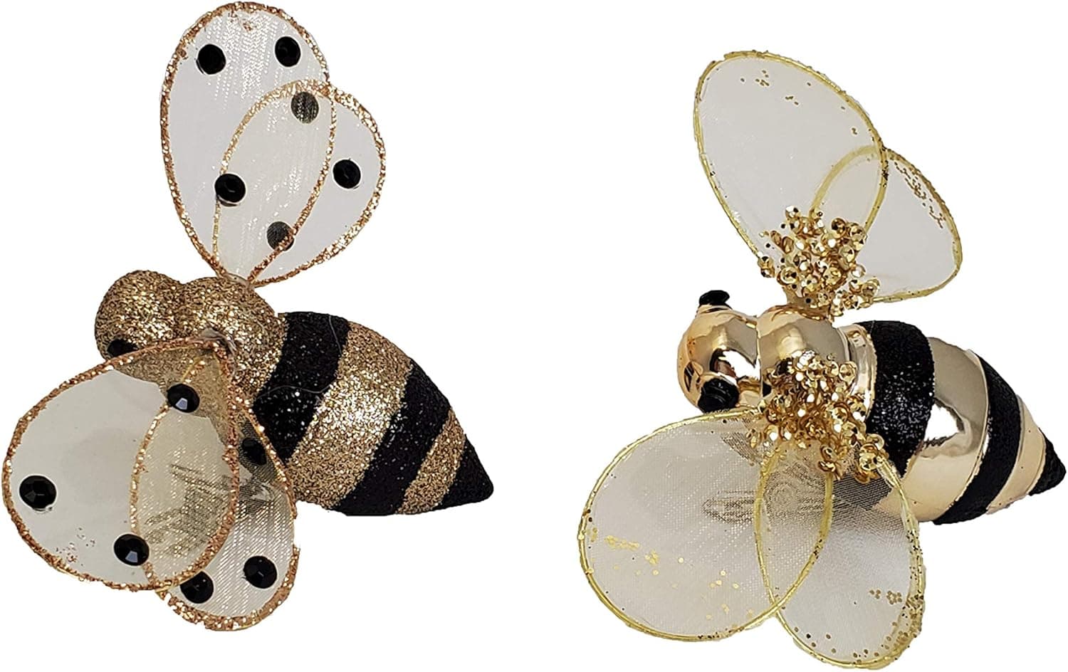 Party Explosions Gold Glittery Honey Bees Clip-on Ornaments - Set of 2