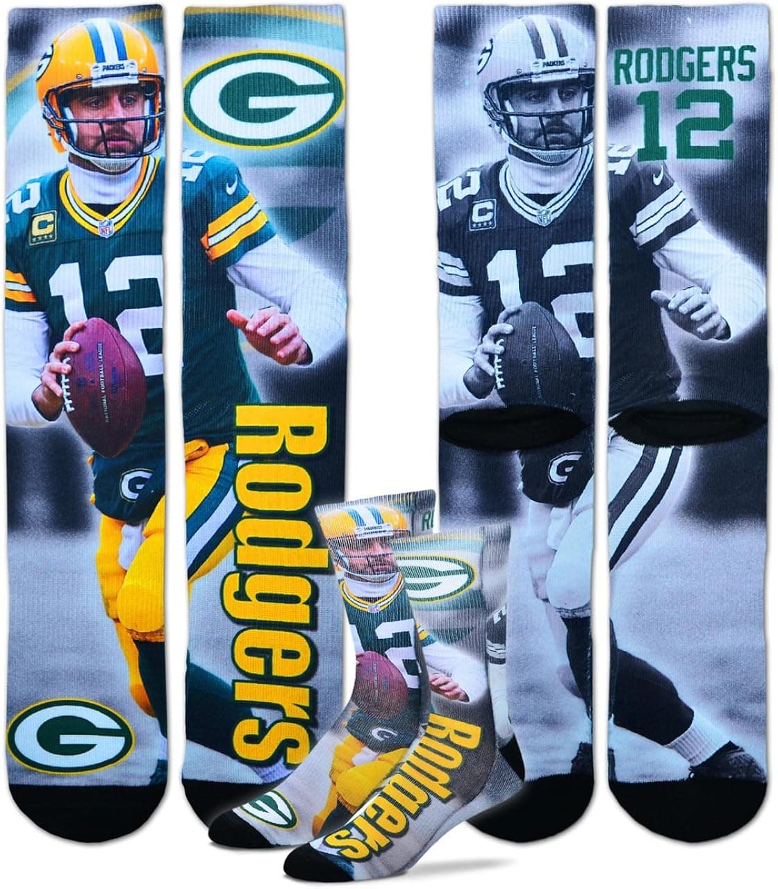 Green Bay Packers Youth Size NFL Drive Crew Kids Socks (4-8 YRS) - Aaron Rodgers