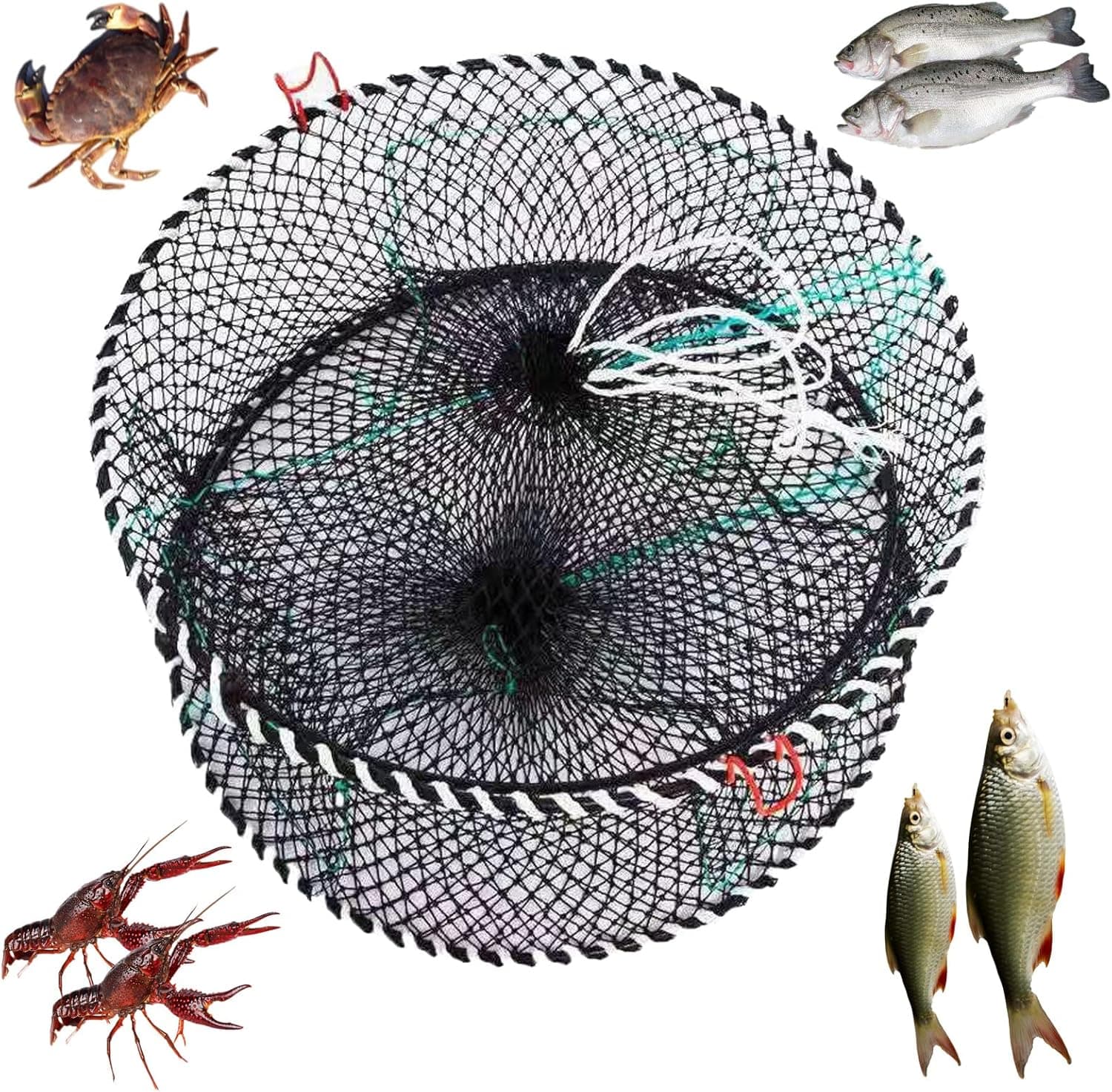 Nswdhy Three Entrances Large Crab Traps Portable Collapsible Trap for Crabs Bait Lobster Crawfish Shrimp Fish Net 15.7in x 9.8in (40cm x 25cm)