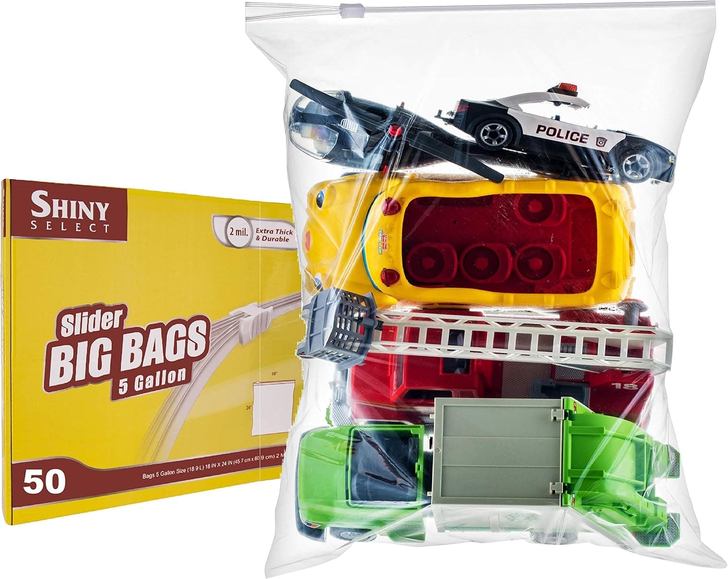 [PACK of 50 ] Extra Large BIG Food & Organization Storage Bags with Easy Open Close SLIDER closure,5 Gallon 18"x 24" Clear, For Travel, Organization, Moving, Meal Prep, Freezer, 2 Mill. Thick