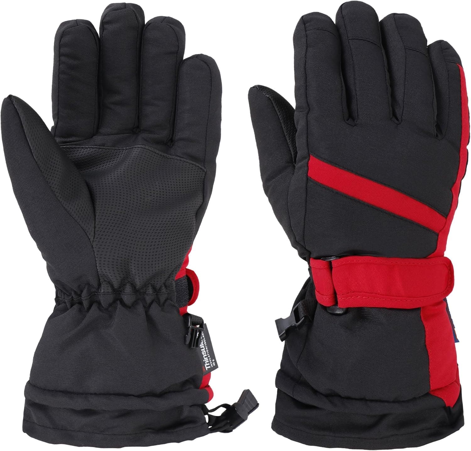 Simplicity Men's Thinsulate Insulation Winter Waterproof Ski Gloves,Black Red,L