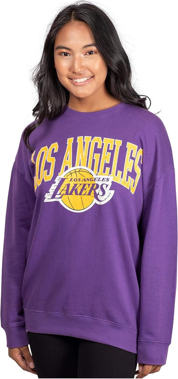 Ultra Game NBA Women's Extra Soft Fleece Distressed Oversized Pullover Sweatshirt