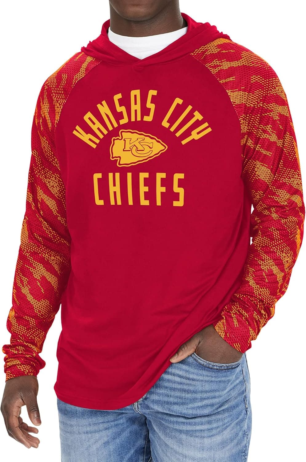 Zubaz Men's NFL Team Color Hooded Long Sleeve Shirt with Viper Print Sleeves