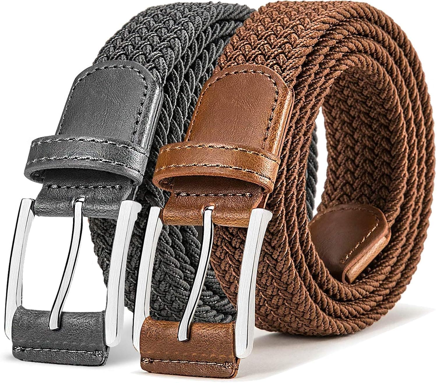 BULLIANT Belt for Men 2Pack, Mens Stretch Braided Web Belt Elastic for Casual Golf Hunting Pants Jeans,1 3/8"