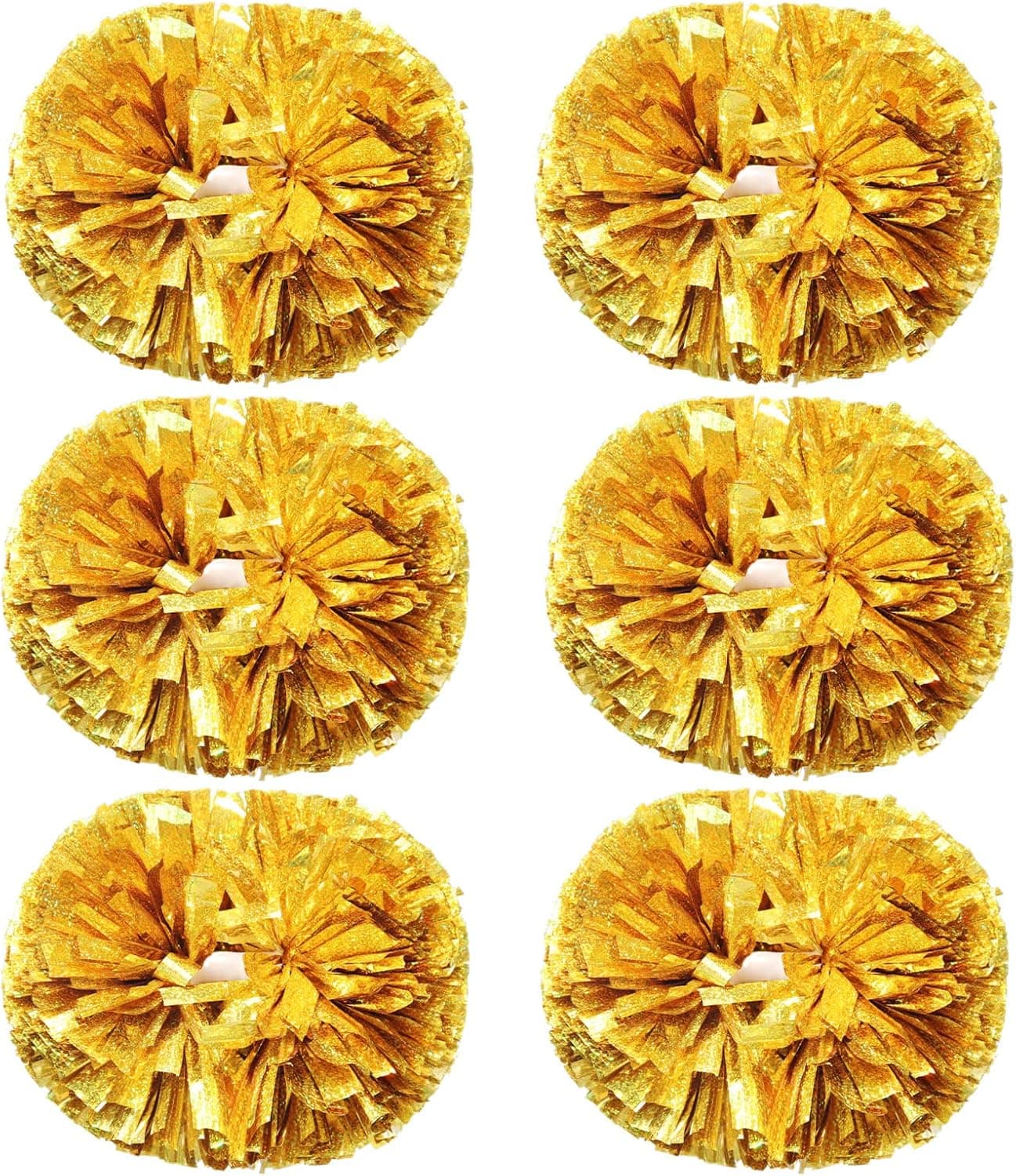 Extpro 6Pcs Cheerleading Pom Poms Matte Metallic Foil Cheer Pompoms with Baton Handle, Kids Adults Team Spirit Cheering Stuff for Sports Games Carnival