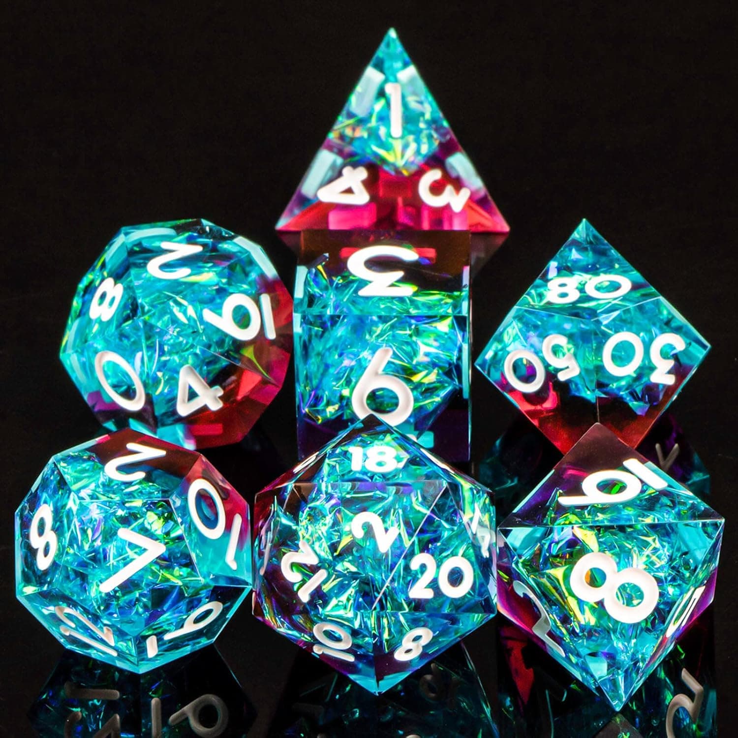 Resin DND Dice Set DD, RUNFNG RPG Role Playing Gaming Sharp Edges Polyhedral , 7 Pcs Translucent D and for Dungeons Dragons with Gift Box D20 D12 D10 D8 D6 D4 DD Red - Black